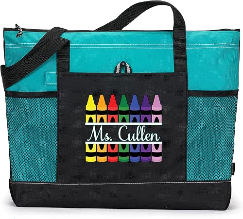 Teacher Crayons Personalized Zippered Tote Bag