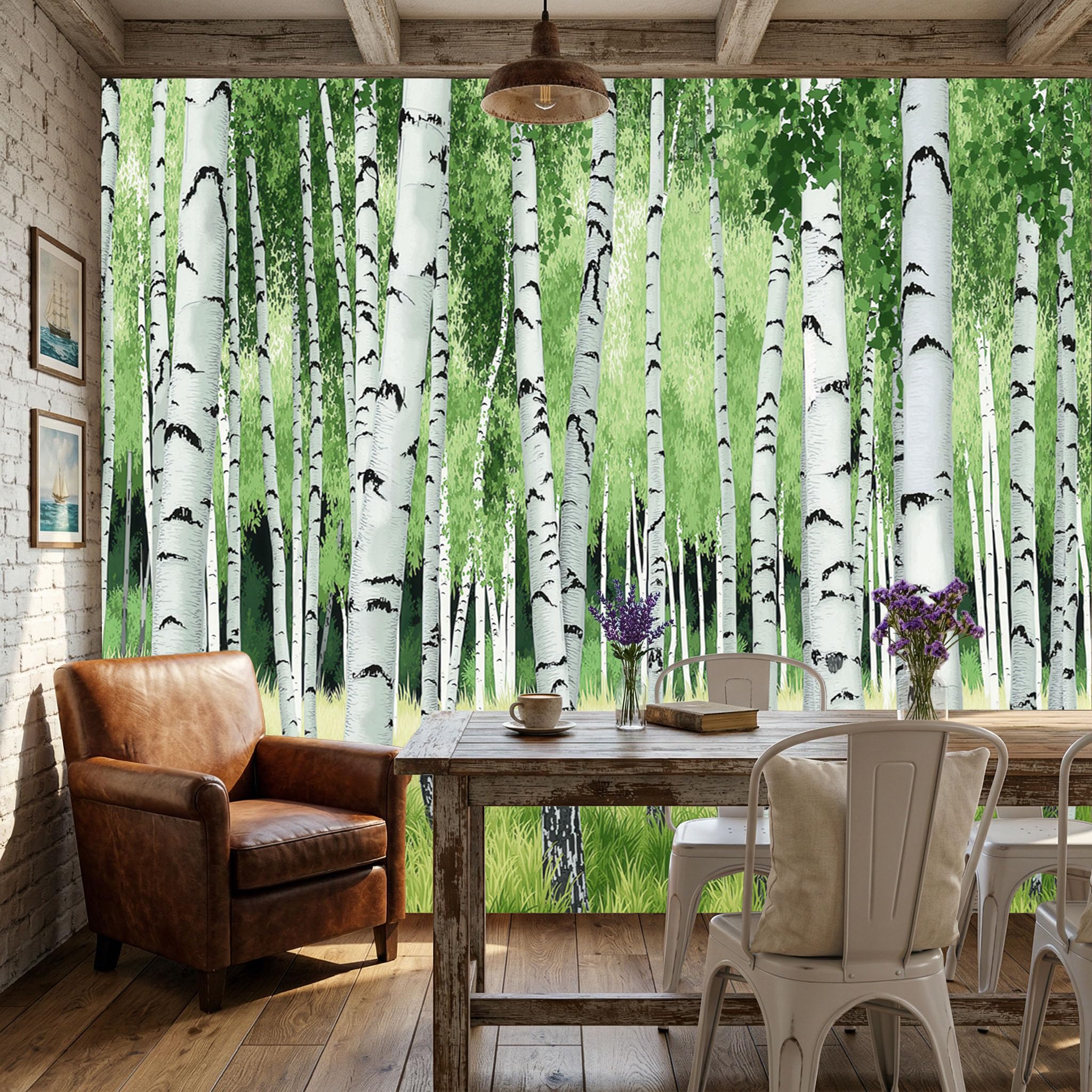 Papier peint relief 3D panoramique forêt de bouleaux revêtement mural 300x210