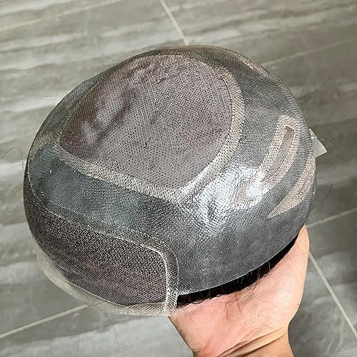 Miniatura 7 de Tupé de cabello humano natural para hombres, prótesis de reemplazo de cabello, 8 x 10 pulgadas, unidades de sistema de cabello frontal de encaje