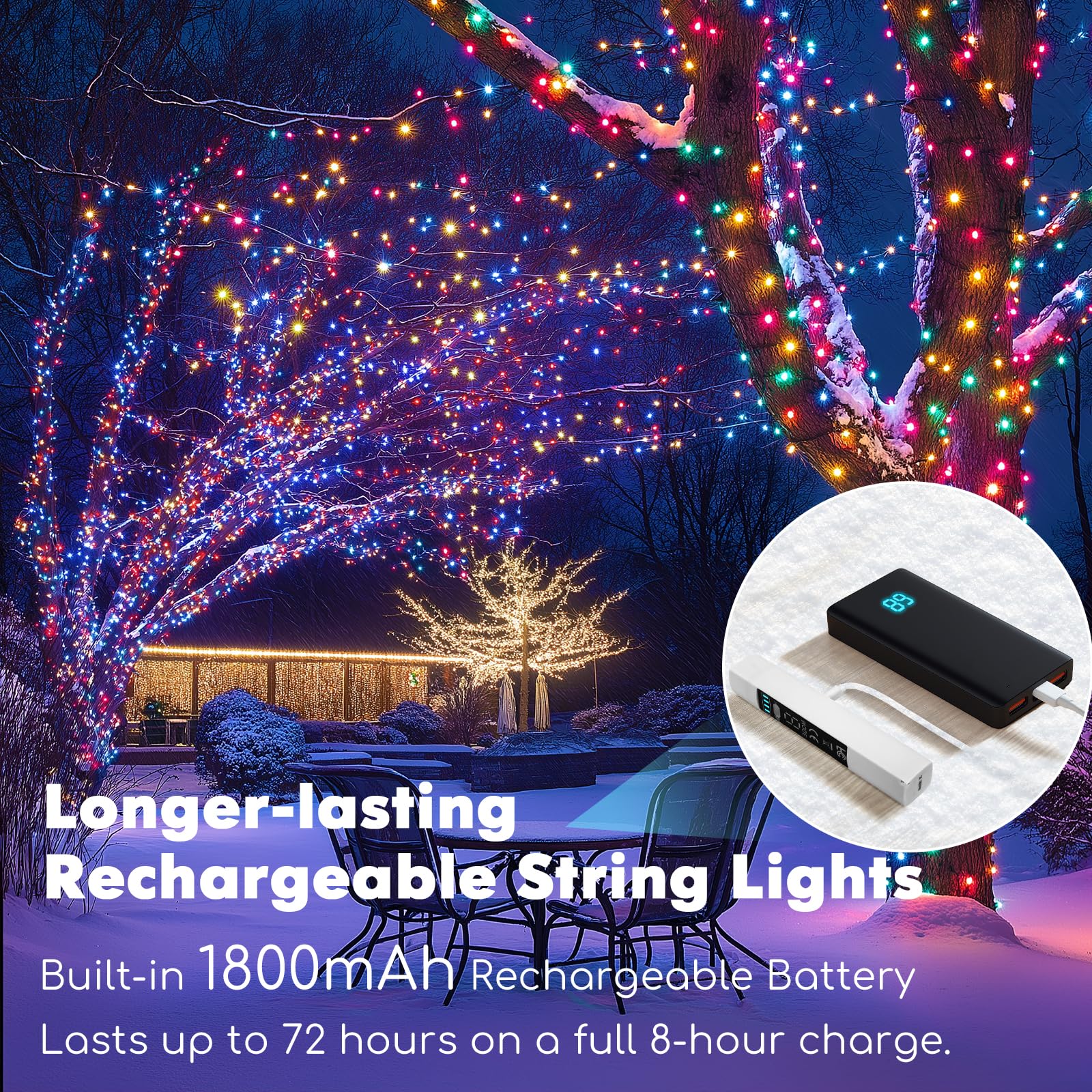 Lot de 2 guirlandes lumineuses rechargeables de 2024 m, 200 LED à piles avec télécommande et minuterie, lumières scintillantes d'extérieur étanches pour camping, bricolage, fête de Noël, arbre de
