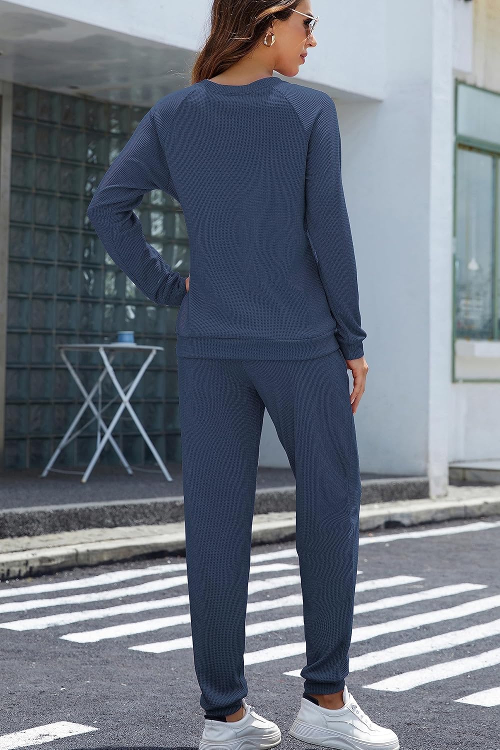 Andeip Womens Pajama Set Waffle Knit Lounge Set 2 Piece Long Sleeve Top and Pants Loungewear Pj Sets - Image 5