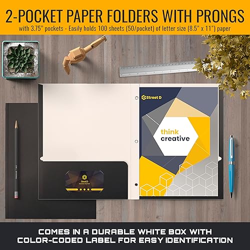 Miniatura 2 de Better Office Products Carpetas de papel negro de 2 bolsillos con puntas, paquete de 50, textura mate, carpetas de papel tamaño carta, paquete de