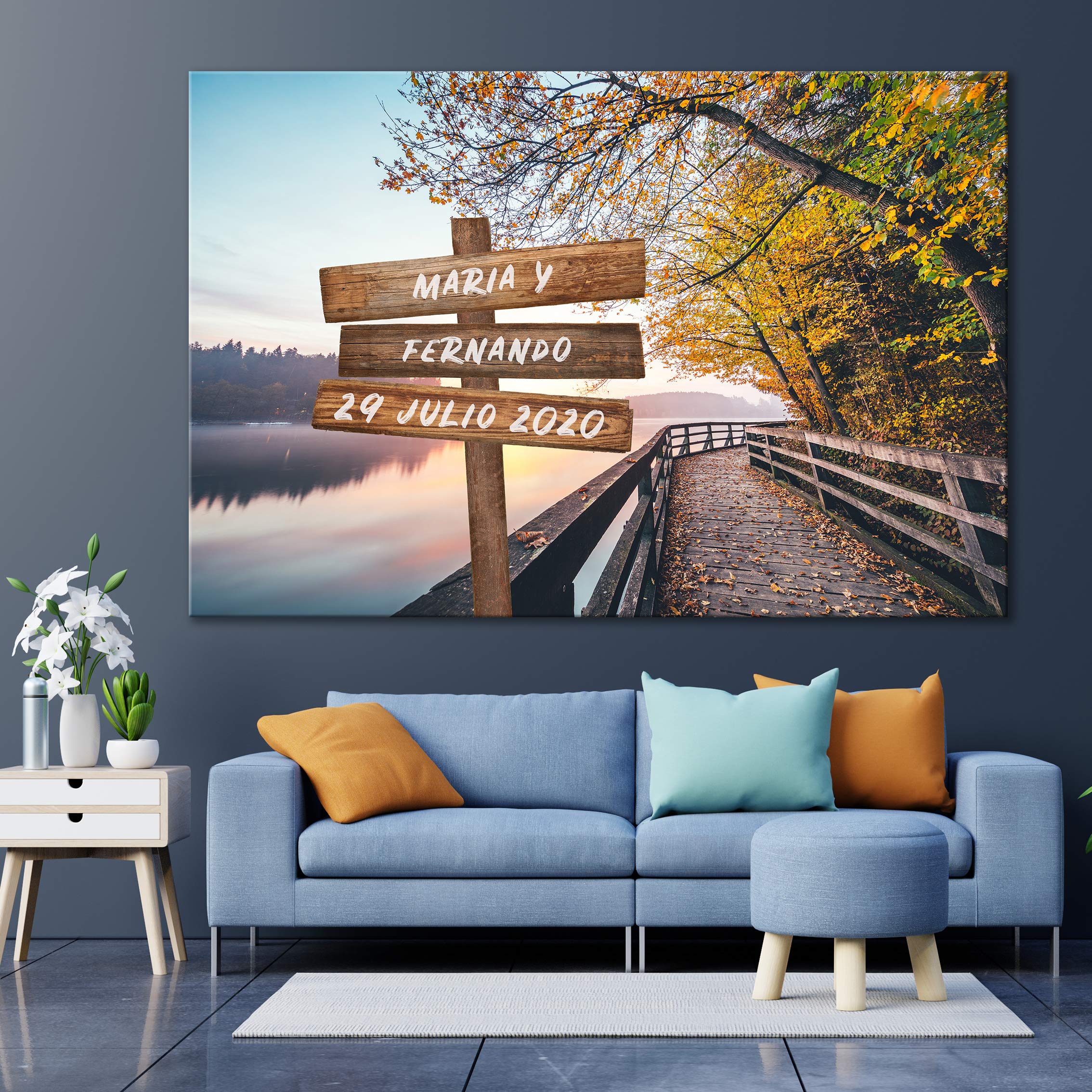 ORIGINALOOPS.COM Cuadro lienzo paisaje, personalizado con tu texto, nombres, fechas, declaraciones, frases... (Color, 100x70)