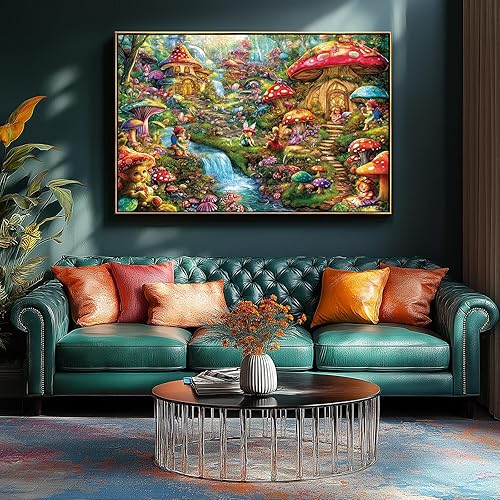 Miniatura 4 de Rompecabezas de hongos de fantasía para adultos, 1000 piezas, colorido rompecabezas de cabaña de hadas para adultos, imposible, difícil,