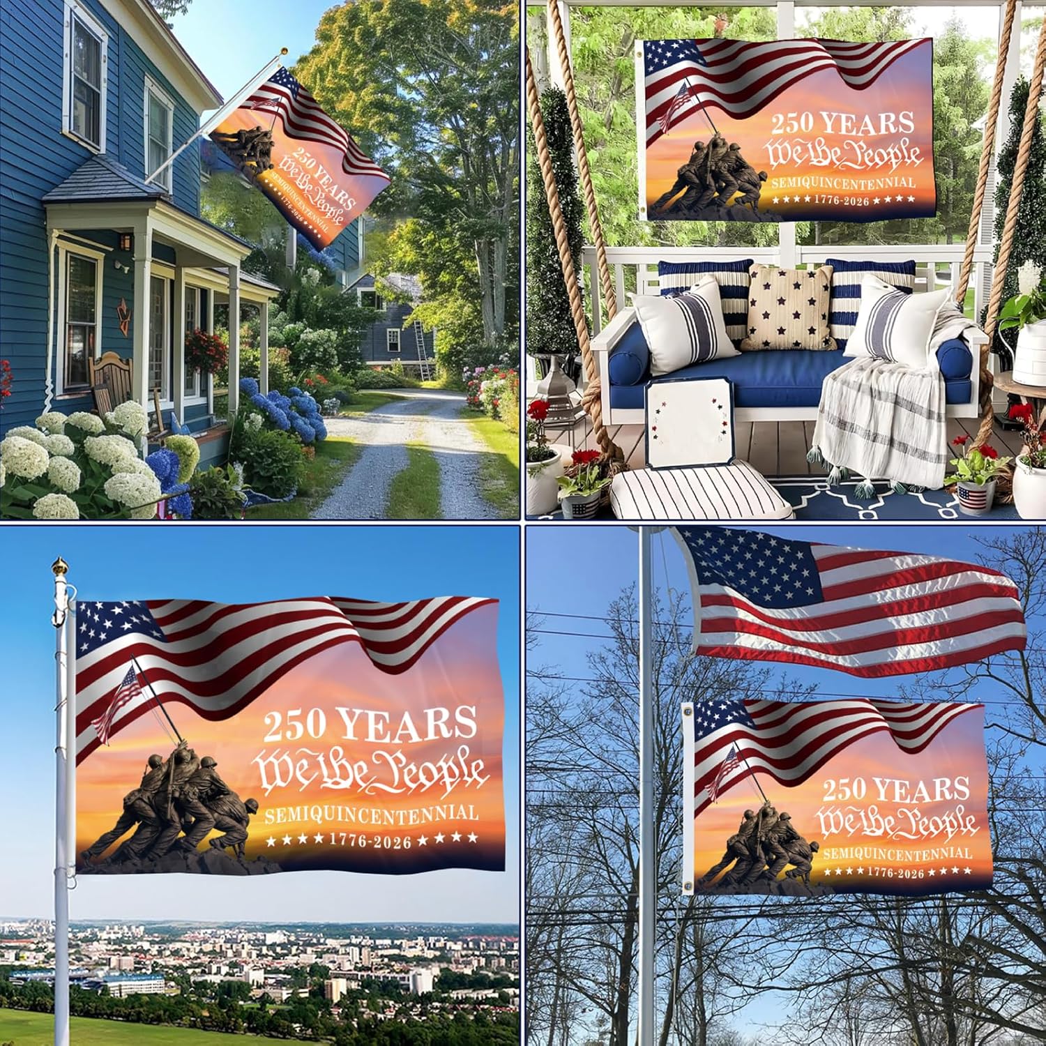 Heavy Duty 3 Ply 250th Anniversary USA Flag 3x5 Ft, 250 Year American Anniversary Flag Double Sided 100D Polyester, 12oz Canvas Header & Brass Grommets, Iwo Jima Flag 1776-2026 Design for 4th of July
