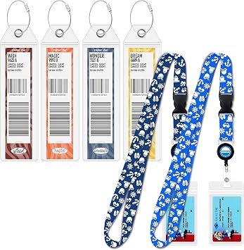 Disney Cruise Essentials 2 Items Luggage Tag Holders & Cruise Lanyards with Retractable Reel
