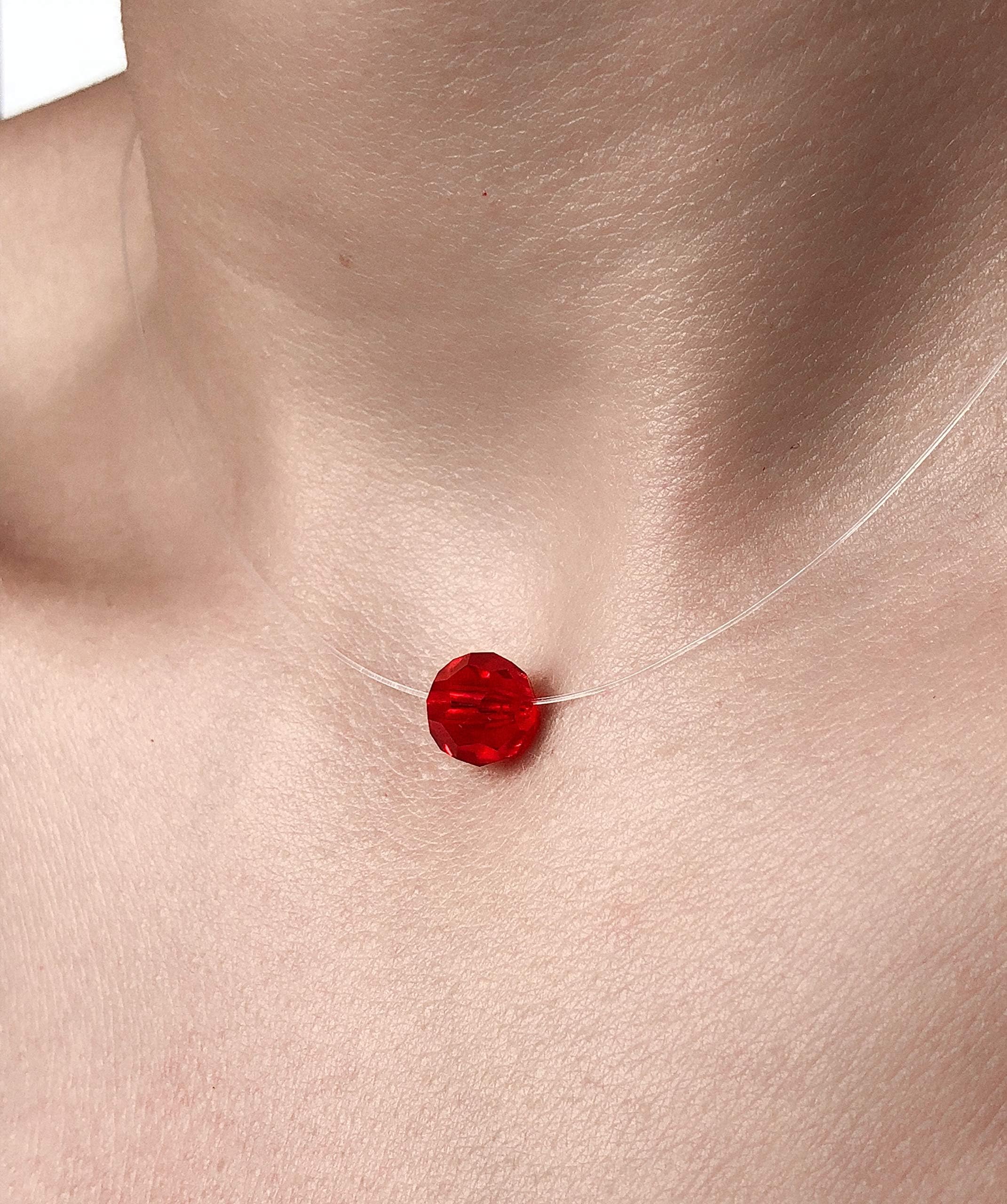 Yana Malanii Clear Choker Necklace with red Bead Pendant for Women