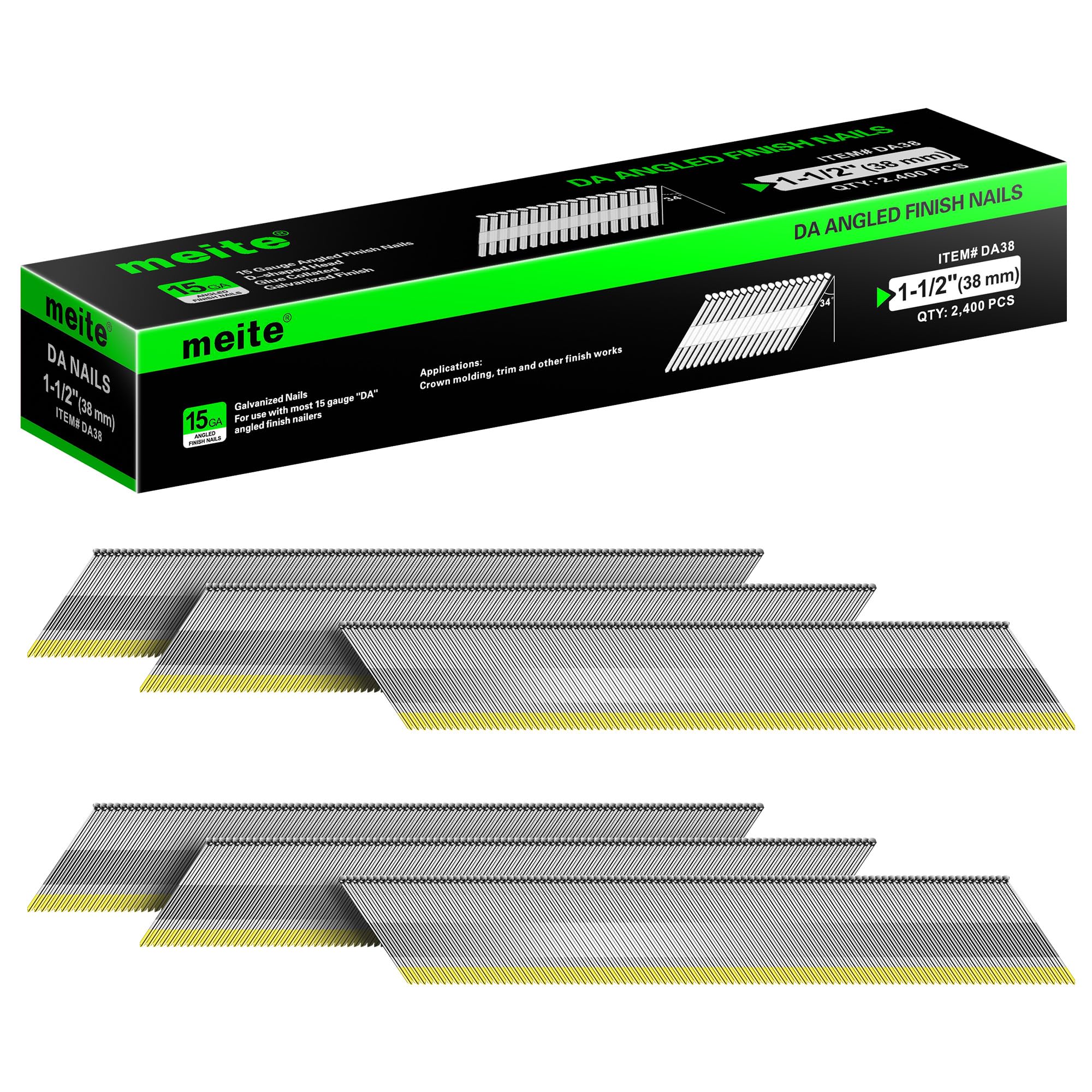 Meite 15 Gauge Angled Finish Nails - 2.5" (34 Degree) -14 Meite 15 Gauge Angled Finish Nails - 2.5" (34 Degree) -14