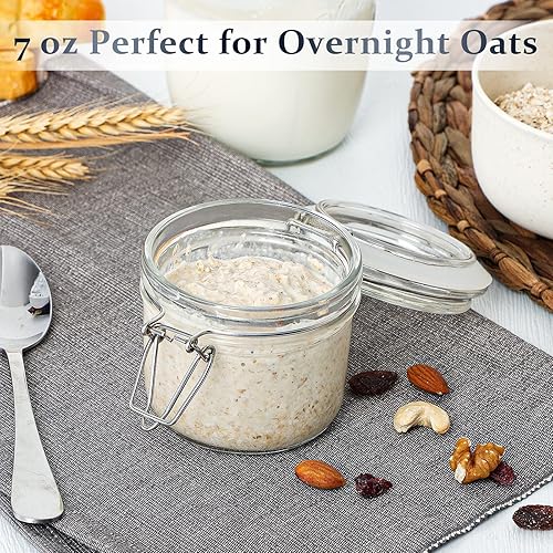 Miniatura 2 de Folinstall Tarros de vidrio de 7 onzas con tapas herméticas, 12 unidades, tarros pequeños con tapas con bisagras para almacenamiento de cocina,