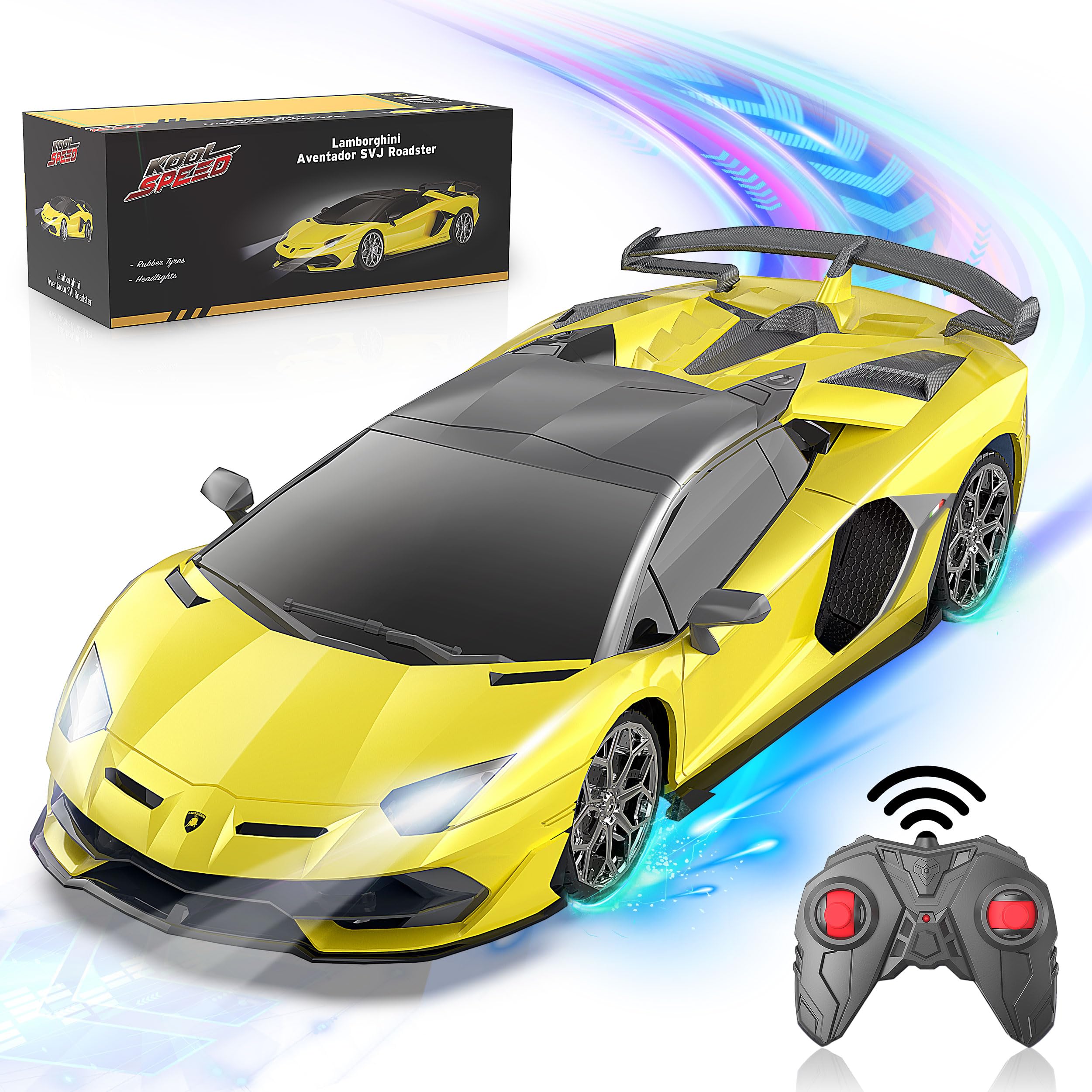 Remote Control Car , 1:24 Lamborghini Officially Licensed RC Series , 2.4Ghz Lamborghini SVJ Remote Control Sport Racing Hobby Toy Car for Boys Girls Kids Teens and Adults Birthday Gift, Yellow