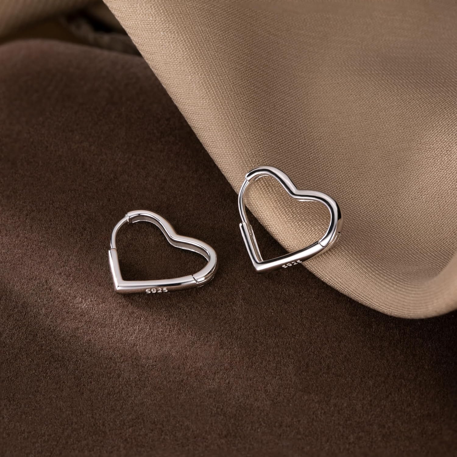 Reffeer Solid 925 Sterling Silver Heart Earrings Hoop Minimalist Sleeper Huggie Earrings For Women