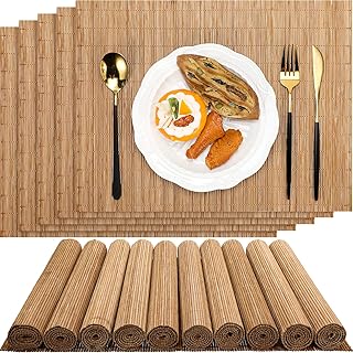 Set of 24 Bamboo Placemats 15.8x12 Inch Sushi Rolling Mat Japanese Style Wicker Placemats Washable Heat Resistant Table Mats for Dinner Kitchen Wedding Party(Bamboo Color)