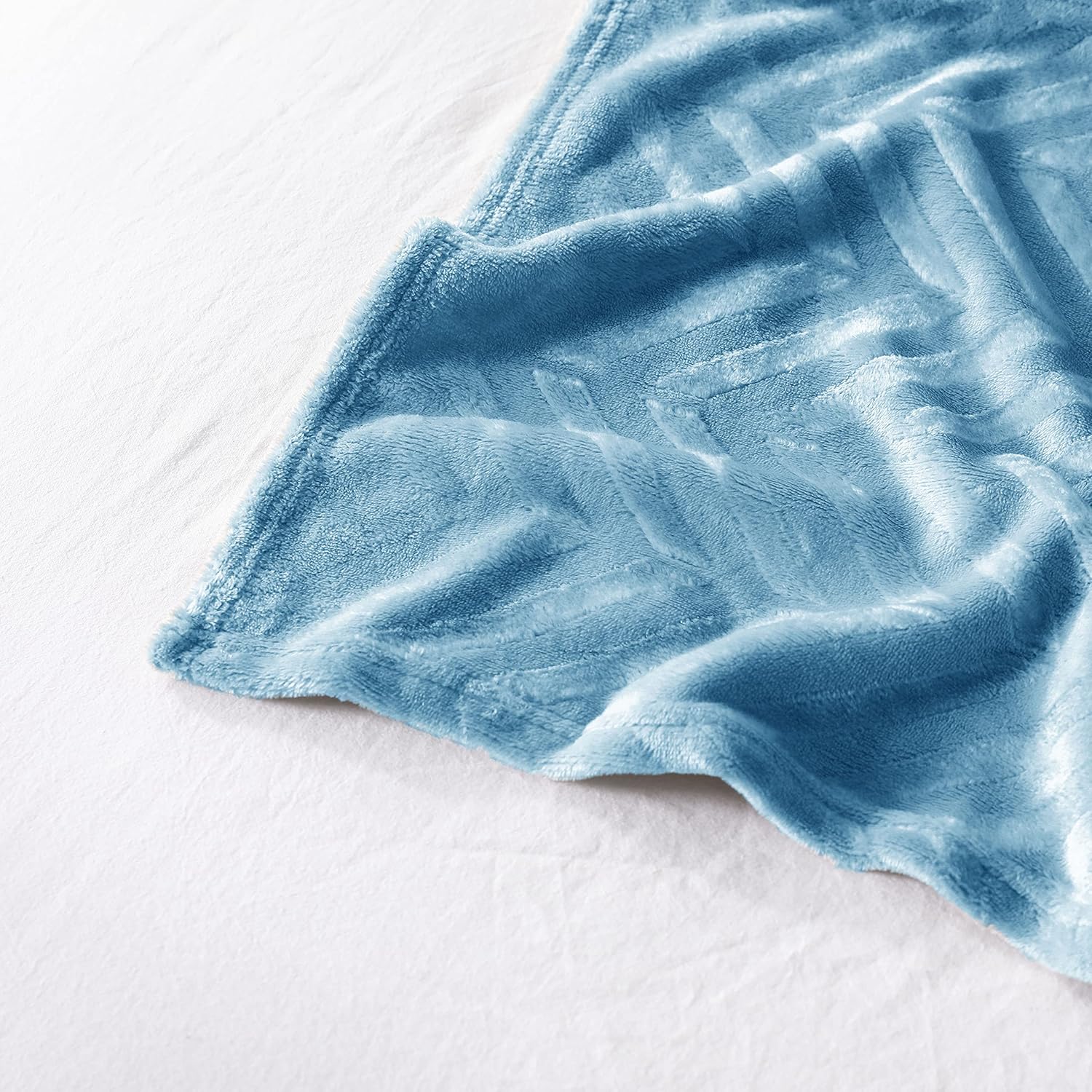 Whale Flotilla Flannel Fleece Queen Size Bed Blanket, Lightweight Breathable Soft Bedspread Plush Fluffy Coverlet Chevron Design Decorative Blanket for All Season, 90x90 Inch, Stone Blue - Image 8