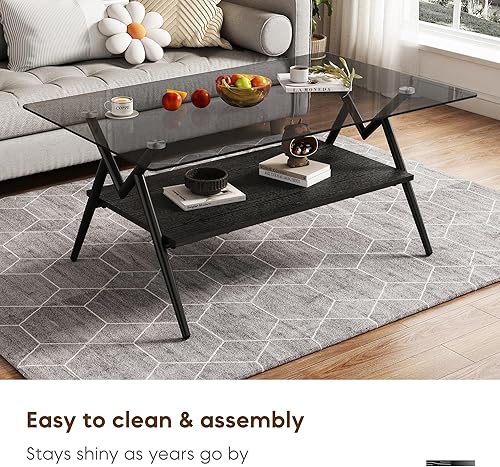 Miniatura 7 de Mesa auxiliar rectangular contemporánea de cristal con patas de metal cruzadas en ángulo para sala de estar, elegante mesa auxiliar de vidrio Todo