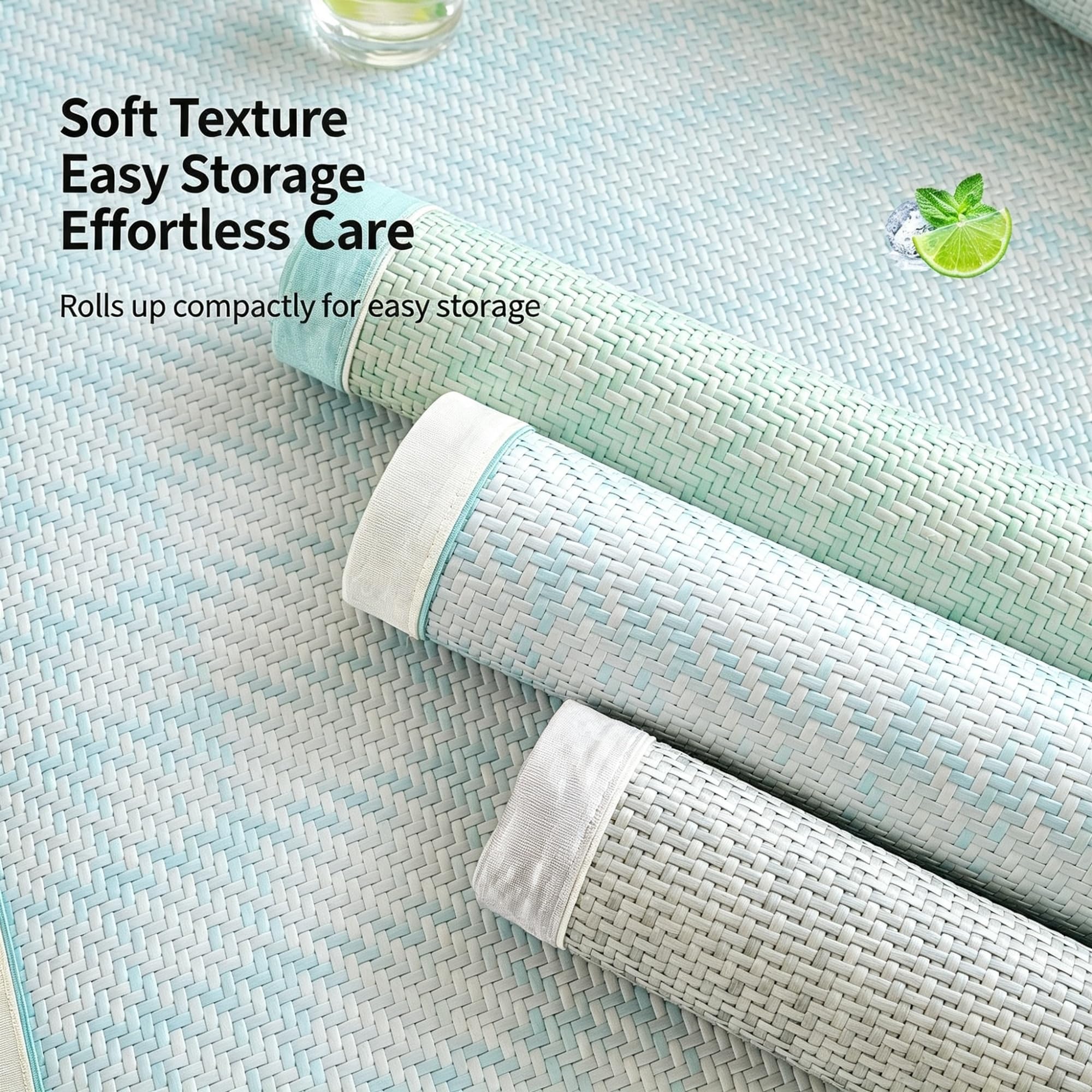 Cubre Sofá Verano Refrescante y Transpirable - Alfombrilla Antideslizante | Ratán PE for Sofá, Sillón y Coche, Funda de Asiento Fresca Lavable y Plegable(Blue,80x260cm)
