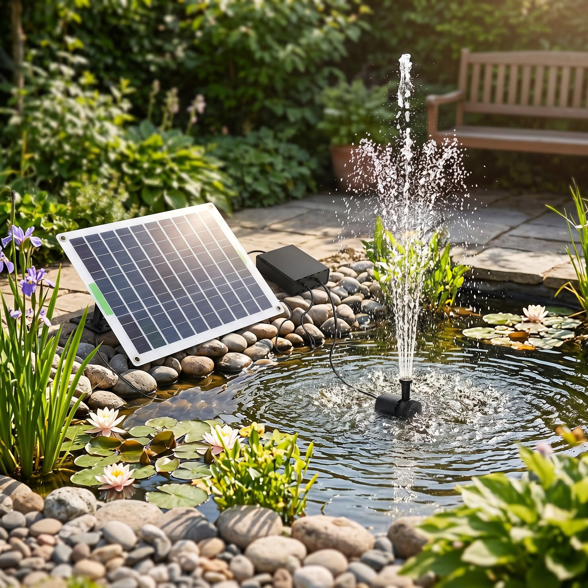 Solar-Brunnen Pumpe, 100W Mono Kristalline Solar-Teich Pumpe Geräuscharm Laufende Wasser-Brunnen mit 12V Gleichstrom-Motor Energie Sparende für Garten