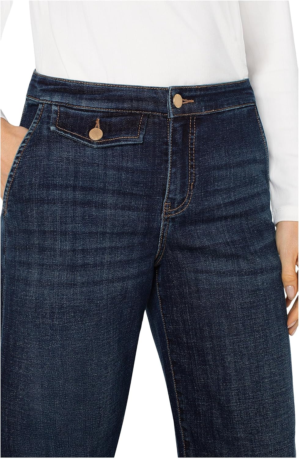 Liverpool Women's Petite Stride Mid-Rise Wide Leg Jeans W/Trouser Details 25"