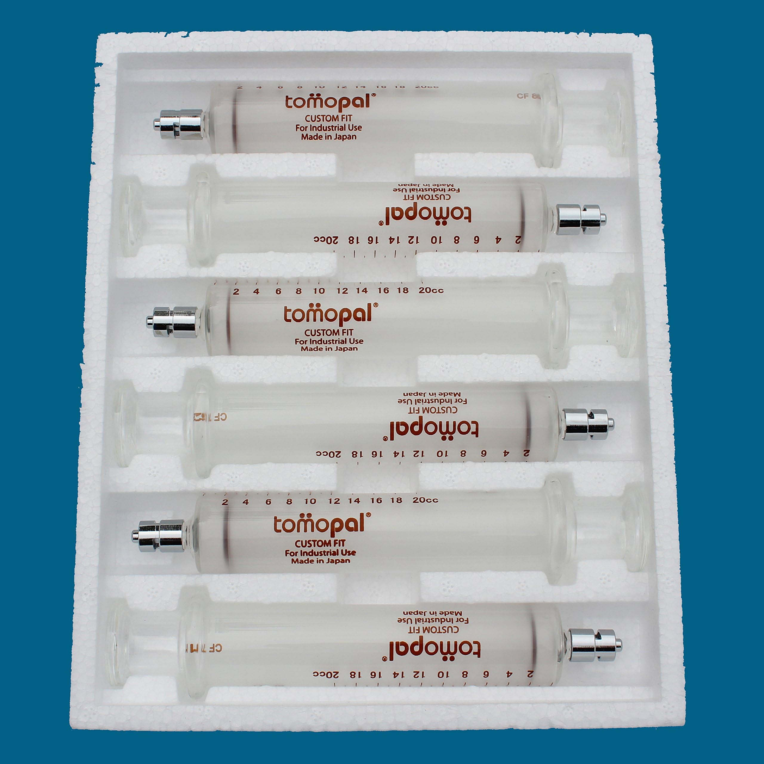 Glass Syringe 20 ml (Per Pack 6), Tomopal Glass Syringe w/1.0 ml Graduation for Industrial or Dissolved Gas Analysis uses. P/N: 140-4520-X006, Made in Japan