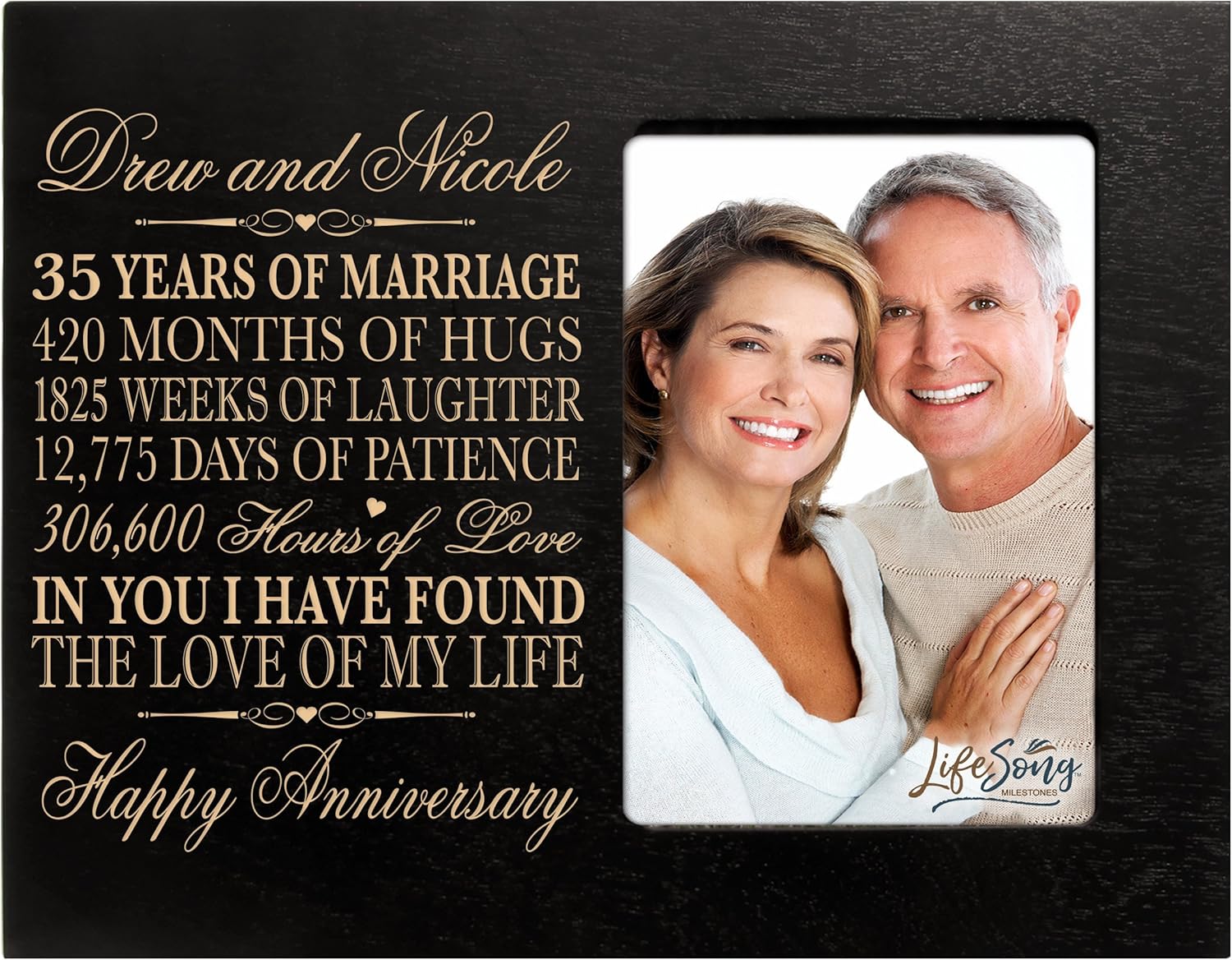 LifeSong Milestones Personalized 35th Year Wedding Anniversary Picture Frame Gift for Couple 35th for Her 35th Wedding for Him Photo Frame Holds 1 4x6 Photo 8" H X 10" W (Black)