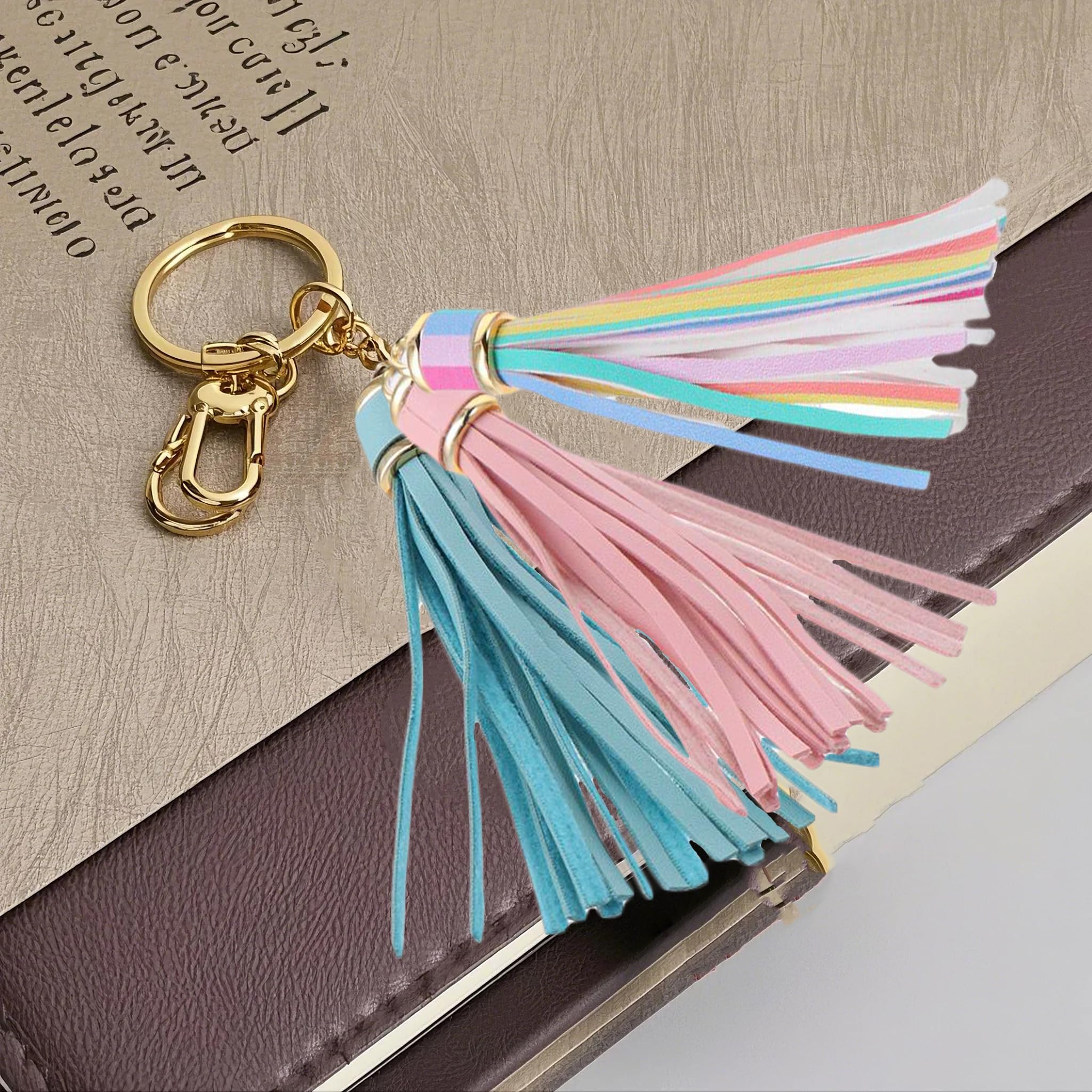 24 bunte PU-Quasten, 9,9 cm, Kunstleder, Quasten mit goldenen Kappen für Handwerk, Schmuckherstellung und Schlüsselanhänger