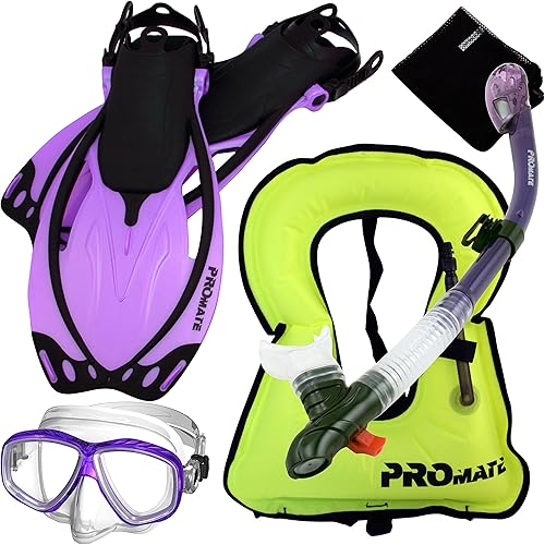 Miniatura 4 de Promate Snorkeling Chaleco MALLA DE aletas de purga, máscara seco Snorkel Set