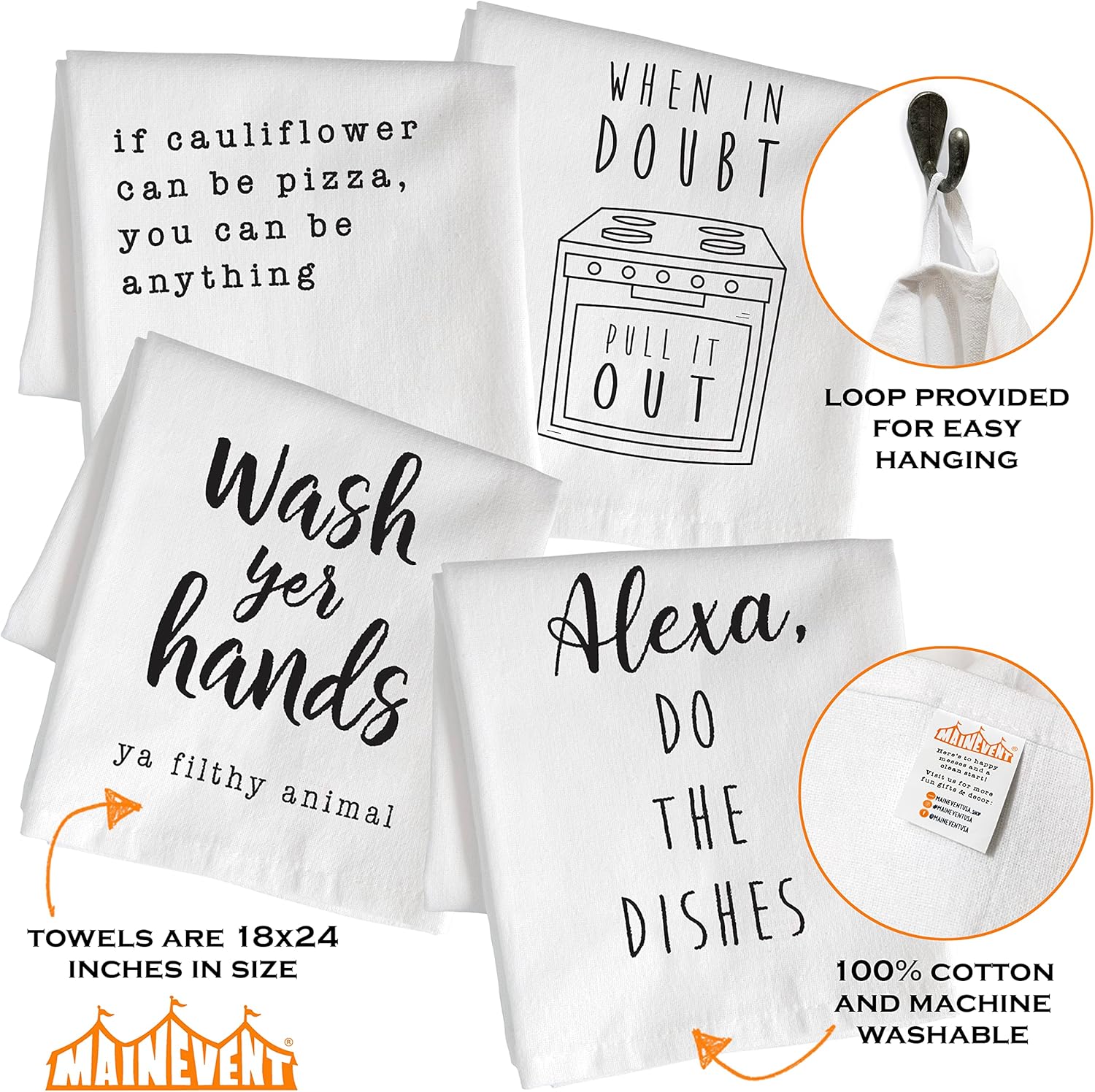MAINEVENT Funny Kitchen Towel 4 Pack 18x24 Inch, Set of 4 Cute Kitchen Towel, Funny Dish Towel Saying, Housewarming Gift Hand Towel Alexa Do The Dishes Cute - Image 2