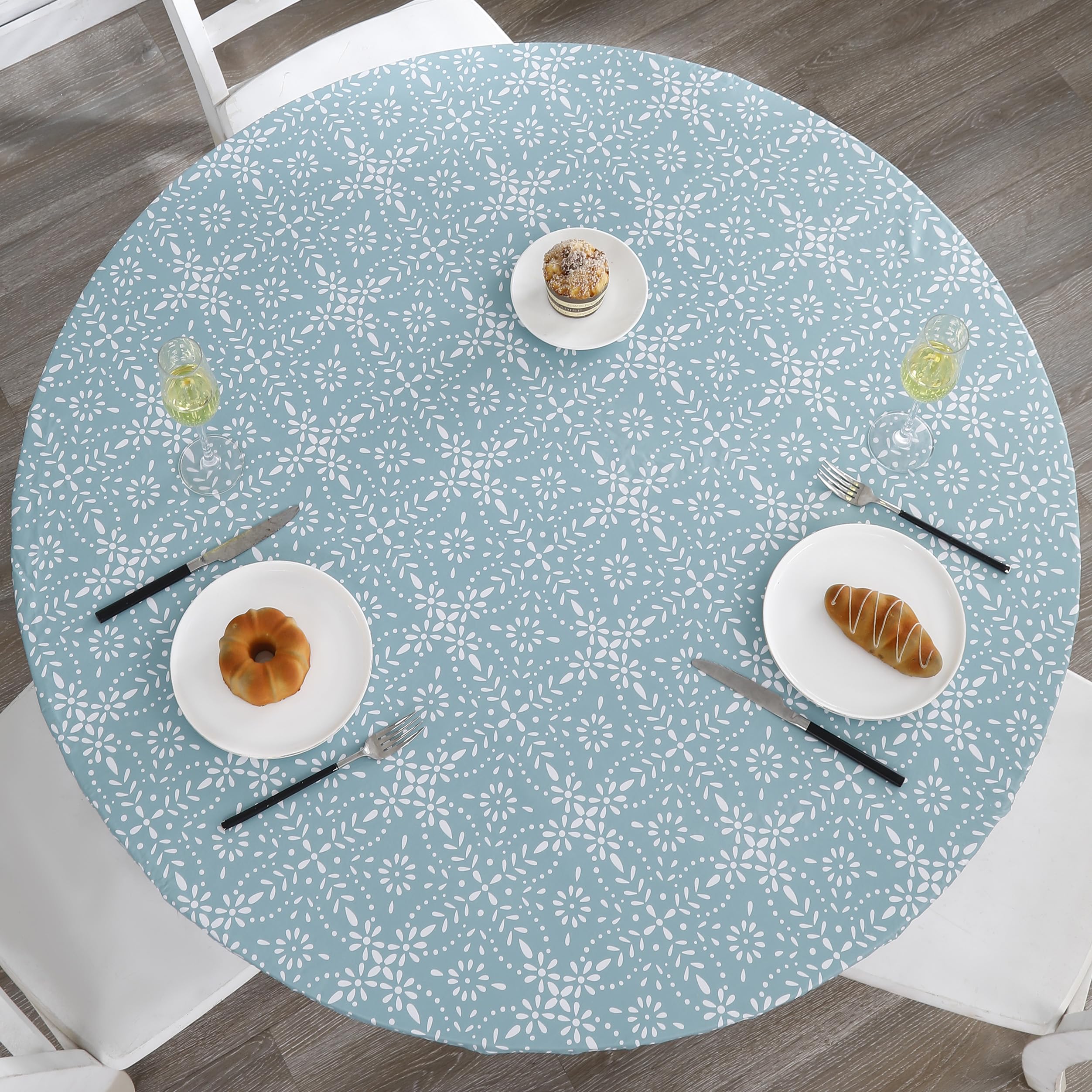 Walrus Round Vinyl Fitted Tablecloth with Flannel Backing Elastic Edge Design Table Cover Waterproof Oil-Proof PVC Table Cloth Stain-Resistant Best for 45"-56" Round