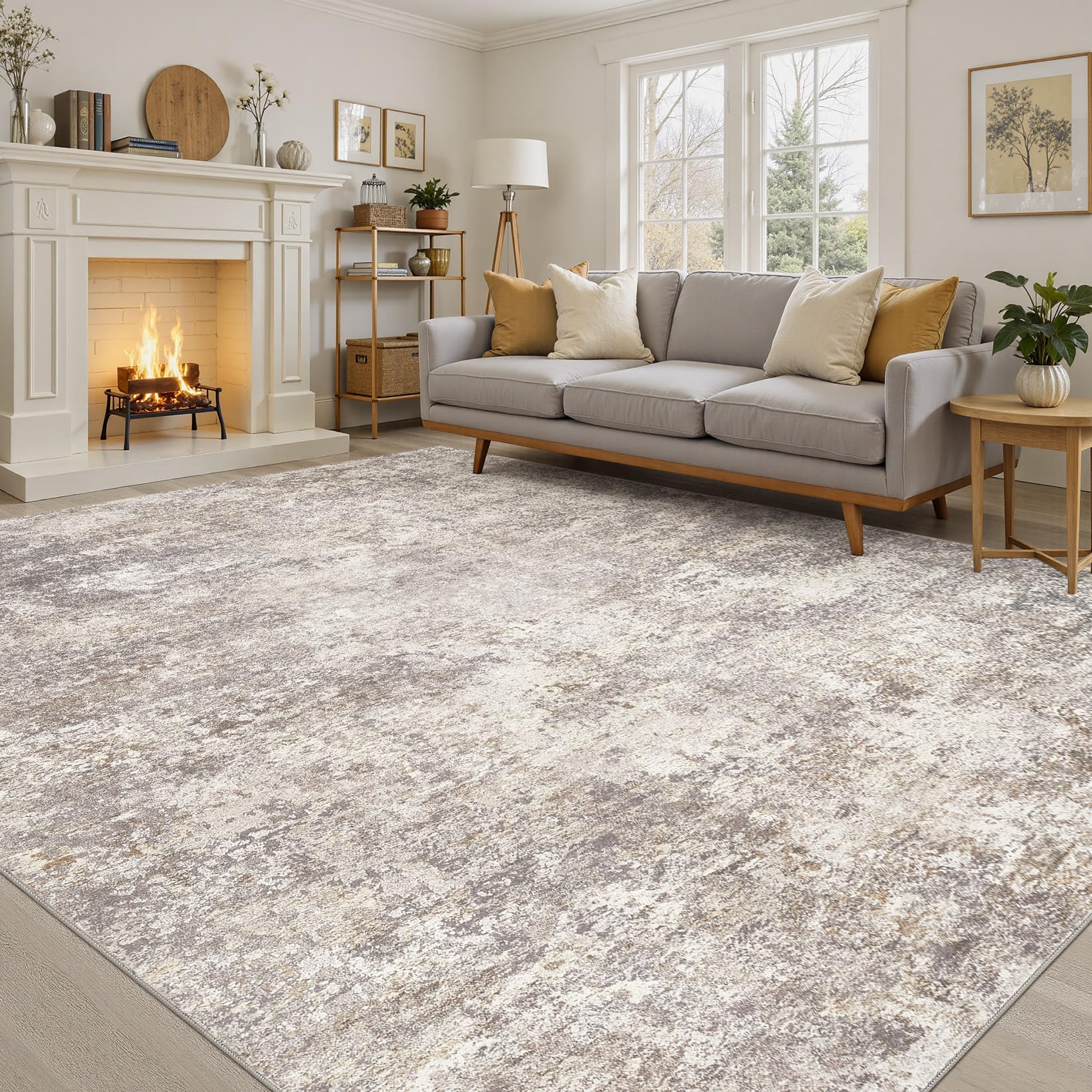 DMOYEST Area Rug Living Room Rugs - 8x10 Abstract Large Soft Indoor Washable Rug Neutral Modern Low Pile Carpet for Bedroom Dining Room Farmhouse Home Office - Brown