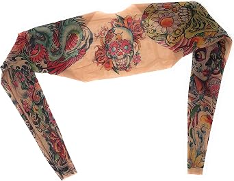 Wild Rose Ladies Day of The Dead Tattoo Sleeve Shrug Sugar Skull Skeleton, Tan