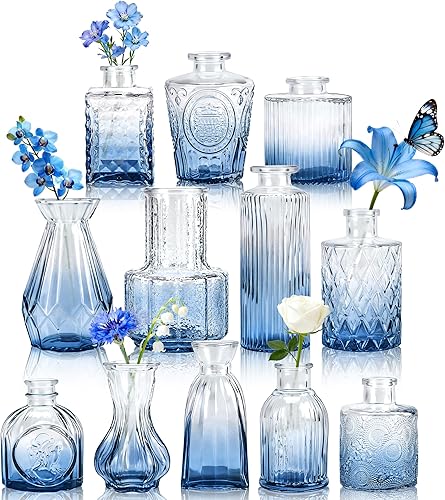 Miniatura 15 de Der Rose Juego de 12 jarrones de vidrio ámbar, pequeños jarrones para flores, centros de mesa rústicos de boda y decoración del hogar