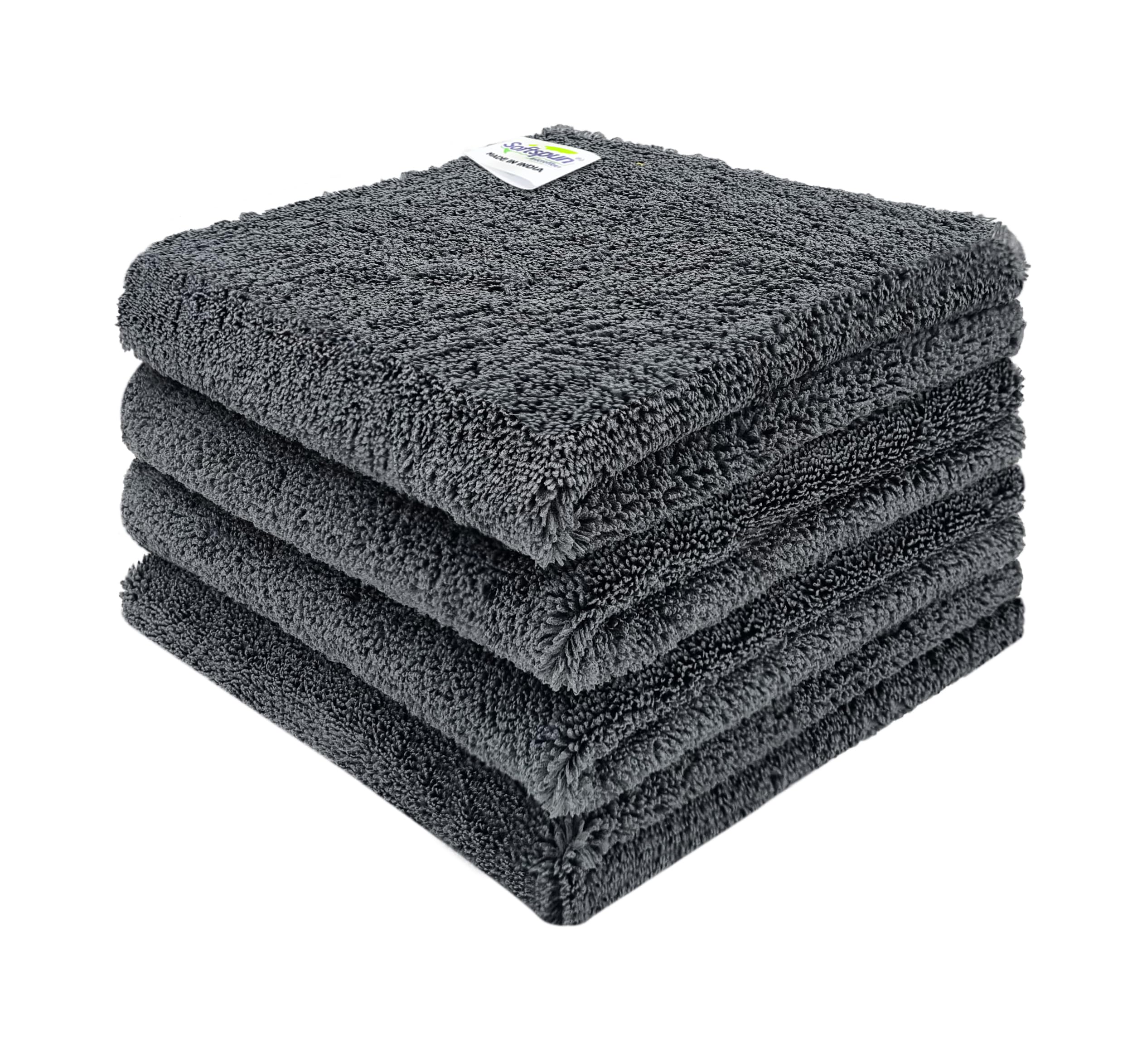 SOFTSPUN Microfiber Cloth-Edgeless with Ultrasonic Cut - 4 Pc - 40x40 cm - Grey - 380 GSM! Multi-Purpose, for Home, Office, Car|Clean Window, Table, Mobile|for Washing, Detailing of Cars