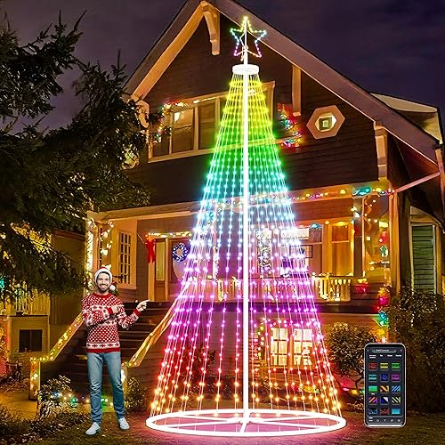 Miniatura 9 de Árbol de Navidad de cono inteligente de 6 pies, luces multicolor preiluminadas para árbol de Navidad al aire libre, sincronización de música,