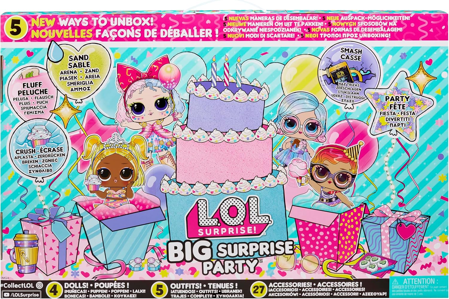 L.O.L. Surprise! Big Surprise Party – 4 Dolls to Collect, + 40 Surprises, 5 Unboxing Experiences, Outfits, Sand, Gel, Shells, Plush, Party Confetti, Girls 4 Years and Up