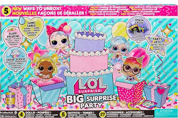 L.O.L. Surprise! Big Surprise Party 4 Dolls to Collect, + 40 Surprises, 5 Unboxing Experiences, Outfits, Sand, Gel, Shells, Plush, Party Confetti, Girls 4 Years and Up