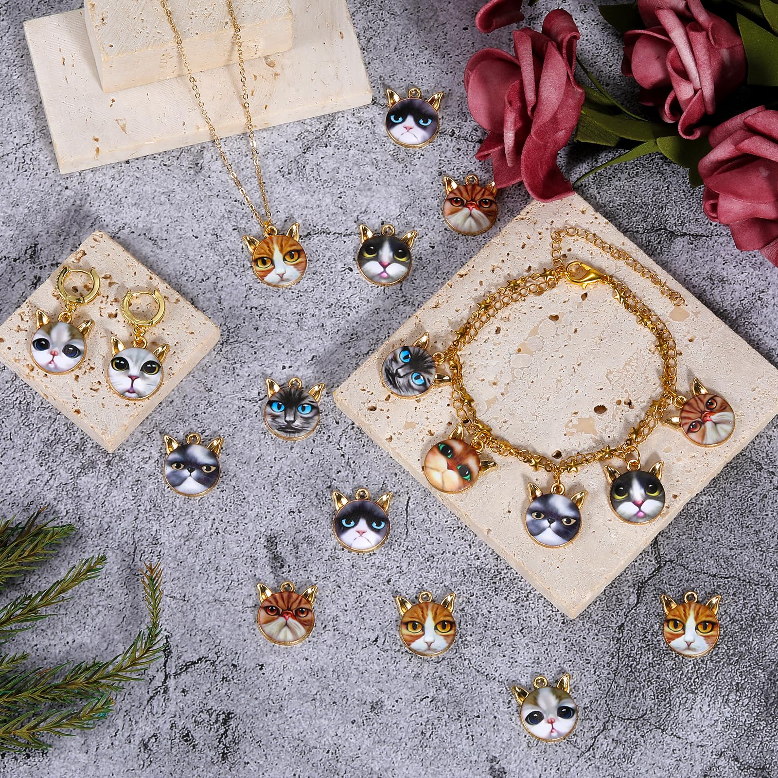 COGCHARGER 32Pcs Cat Head Charms Alloy Enamel Charms Pendants Cute Pet Animal Charms for Jewelry Bracelets Necklace Earrings Making DIY Craft Supplies - Image 4