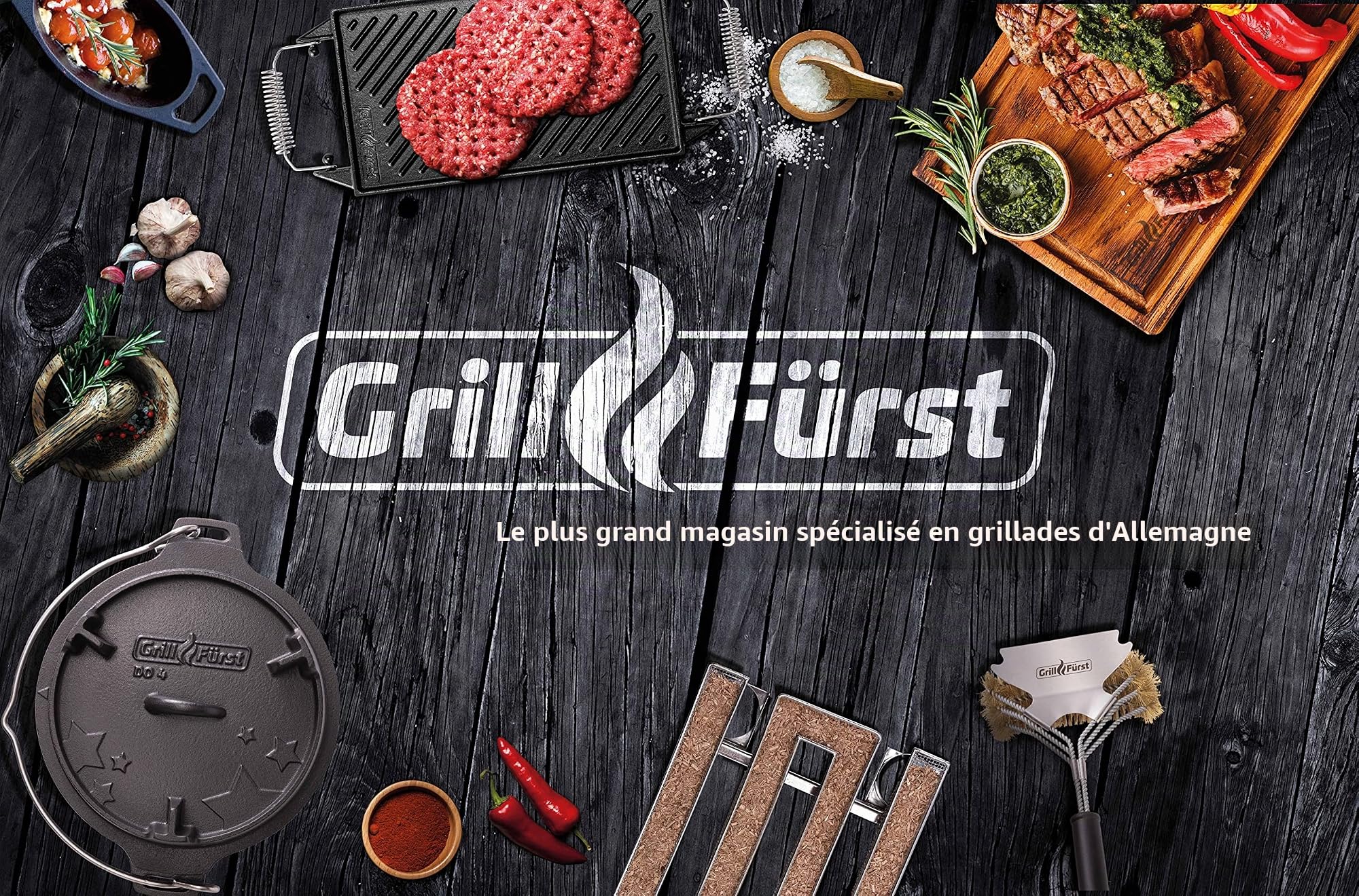 Grillfürst Premium Pince à Griller en Acier Inoxydable - Pince a Barbecue - Pince à Griller BBQ avec tête spatule - Pinces pour Barbecue - Outil à Griller avec œillets pour la Suspension