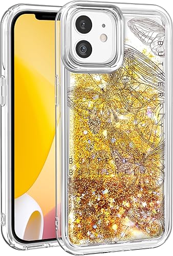 Pncljq Funda para iPhone 1212 Pro con purpurina líquida de arena movediza linda mariposa estética bonita divertida diseño brillante funda protectora