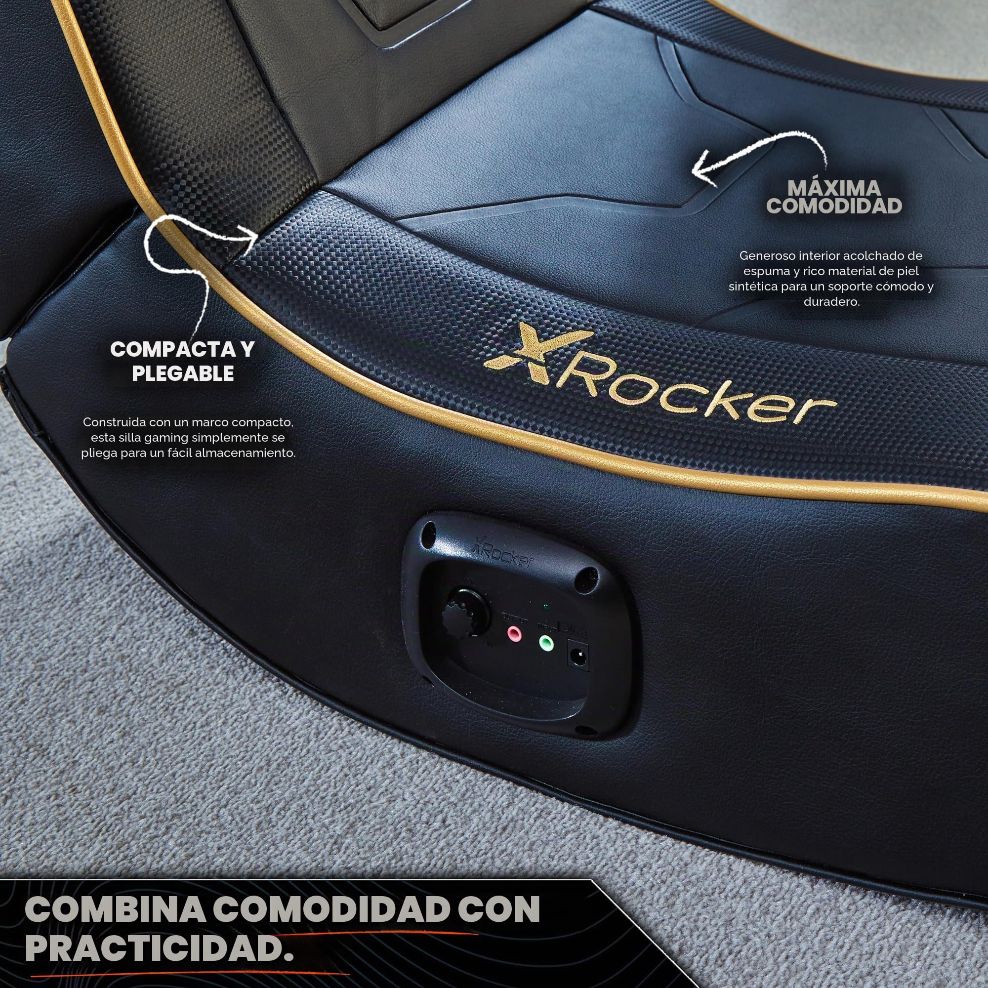 X-Rocker Shadow - Silla de juegos para niños y jóvenes, balancín de suelo de audio 2.0, asiento oscilante plegable bajo con 2 altavoces de sonido estéreo, asiento acolchado de espuma para juegos para