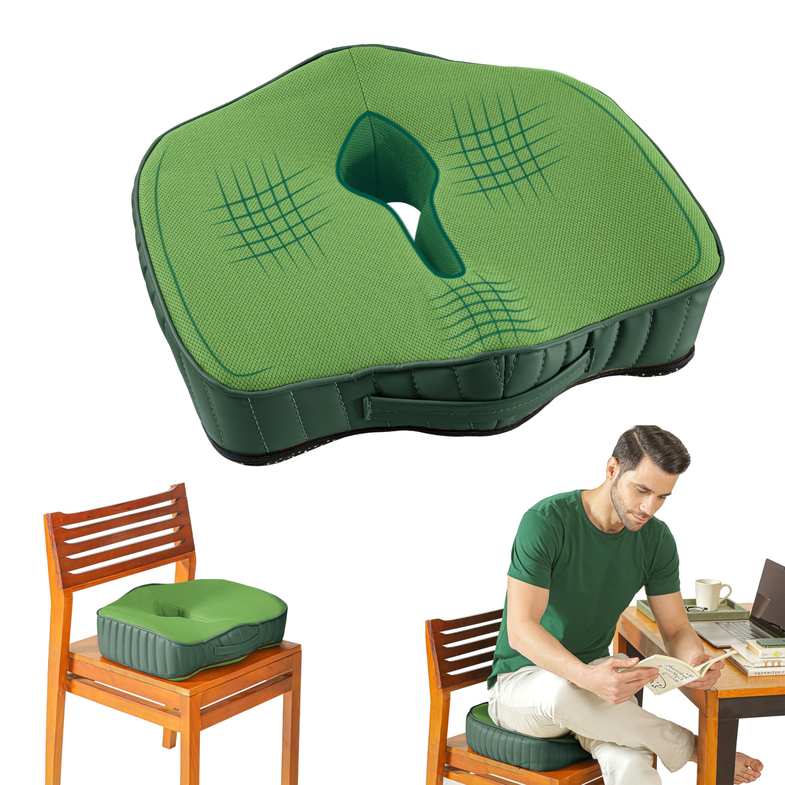 The White Willow Coccyx Orthopedic Memory Foam Chair & Car Seat Cushion for Lower Back Pain, Sciatica, Tailbone & Hip Pain Relief- Below 50Kg Body Weight, (17.5" L x 16" W x 3.5" H, Green) (B0CH3PP696) Amazon Price History, Amazon Price Tracker