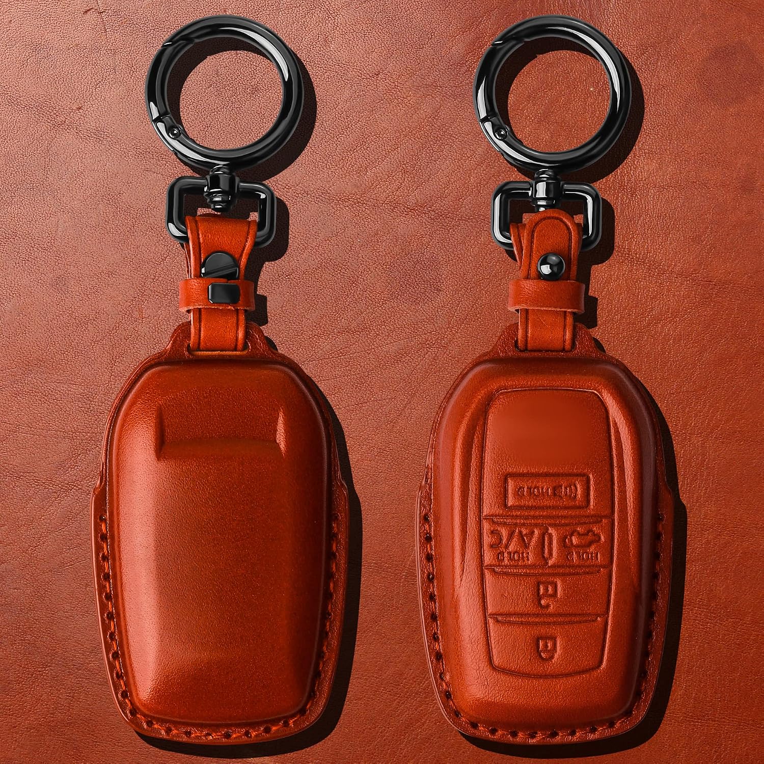 Tukellen for Toyota Key Fob Cover Leather Case Compatible with 2019-2026 Land Cruiser,2021-2026 Venza, Grand Highlander Hilux,Fortuner,2022-2026 Tundra,Corolla Cross 4/5 Buttons Remote Key-Brown image 3