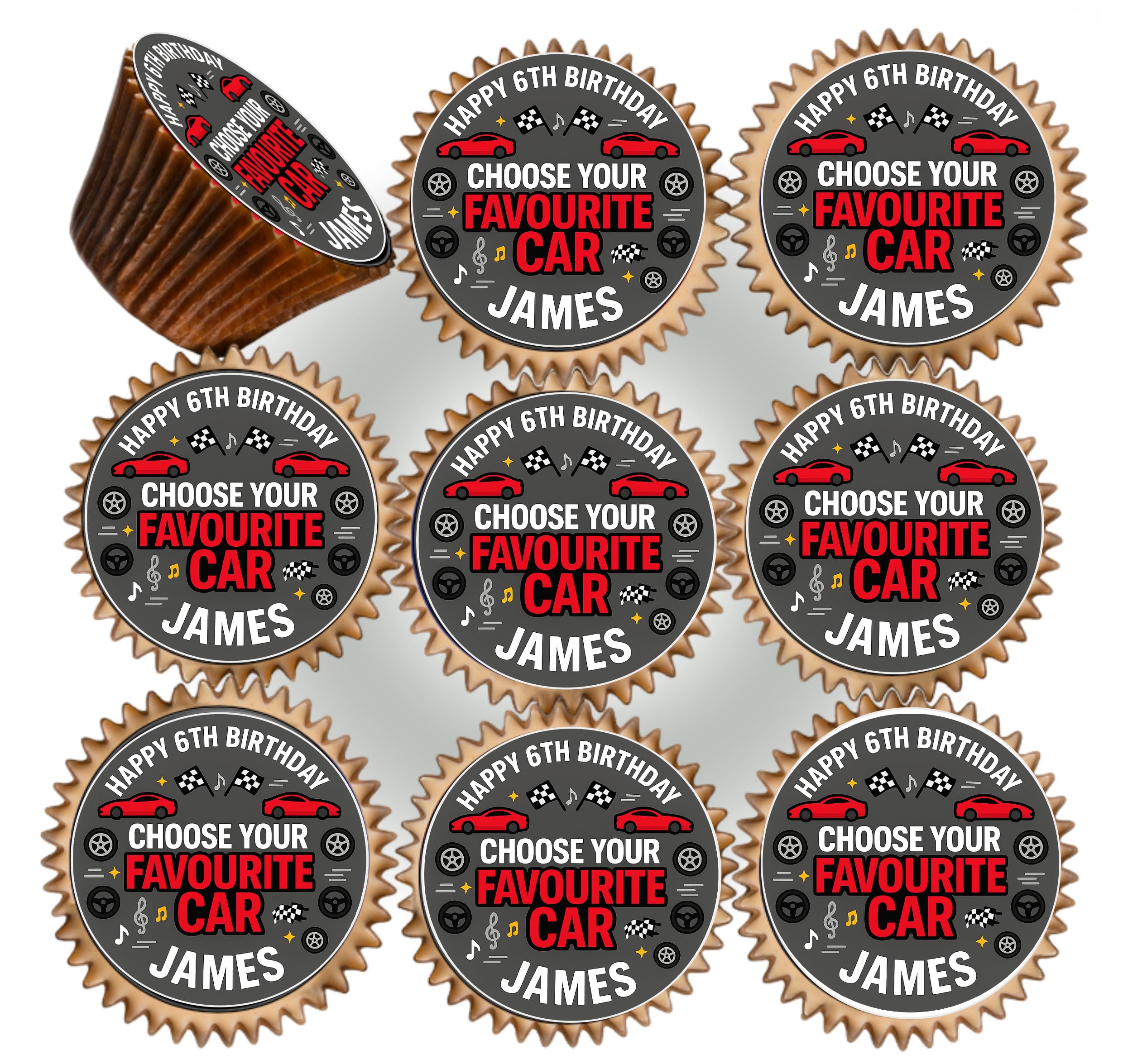 30 x YOUR FAVOURITE CAR BIRTHDAY PARTY PERSONALISED EDIBLE ICING 3.8 cms CUPCAKE TOPPERS DECORATIONS M-V8