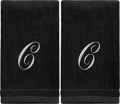 Miniatura 10 de Juego de 2 toallas con monograma, regalo personalizado, 11 x 18 pulgadas, juego de 2 toallas bordadas blancas, extra absorbentes, 100% algodón,