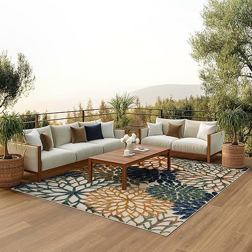 Nourison Aloha 8' x 11' Blue Green Fabric Tropical Area Rug (8' x 11')