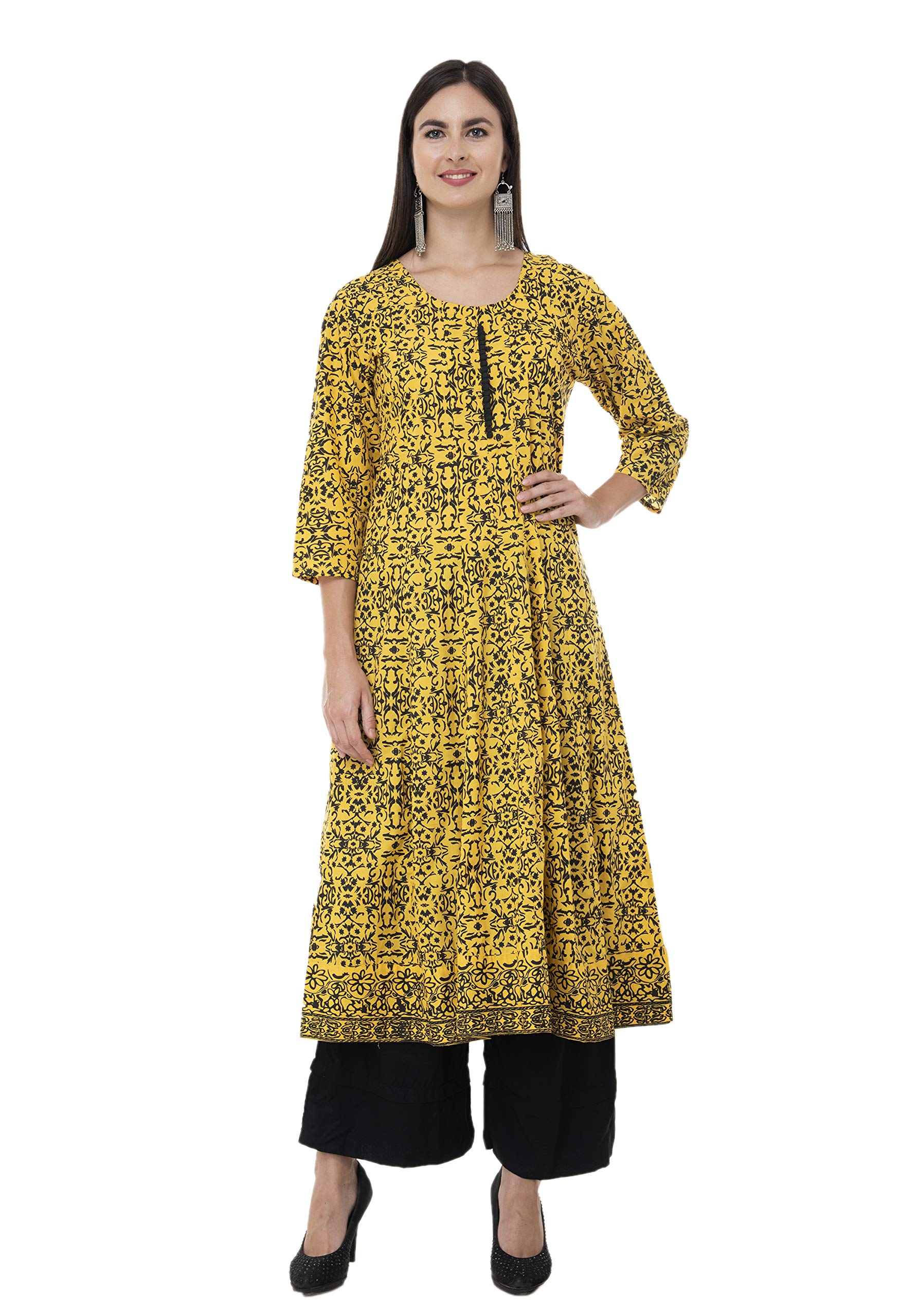 Womens Yellow and Black Anarkali full sleeve suit