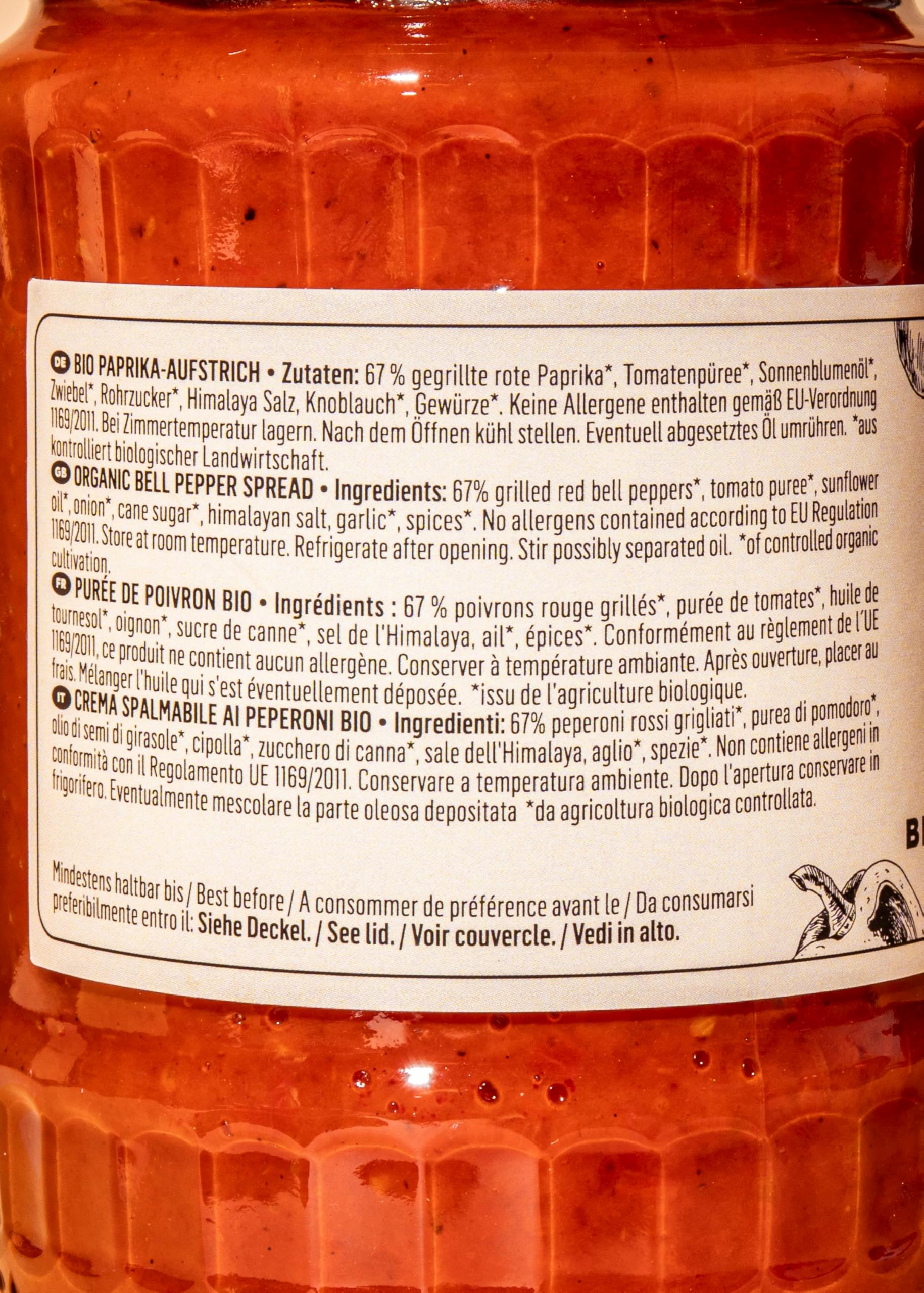 KoRo - Bio Gerösteter Paprika-Aufstrich 6 x 500 g - aus kleiner Manufaktur - ohne künstliche Farb-, Geschmacks- und Konservierungsstoffe - bio - vegan