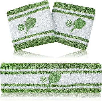 KOFULL Pickleball Sweatbands, Pickleball Headband, Tennis Headband, Pickleball Gifts for Pickleball Golf Tennis, Sweatbands Headband Bracelet Set (Sweat Bands Headbands Men