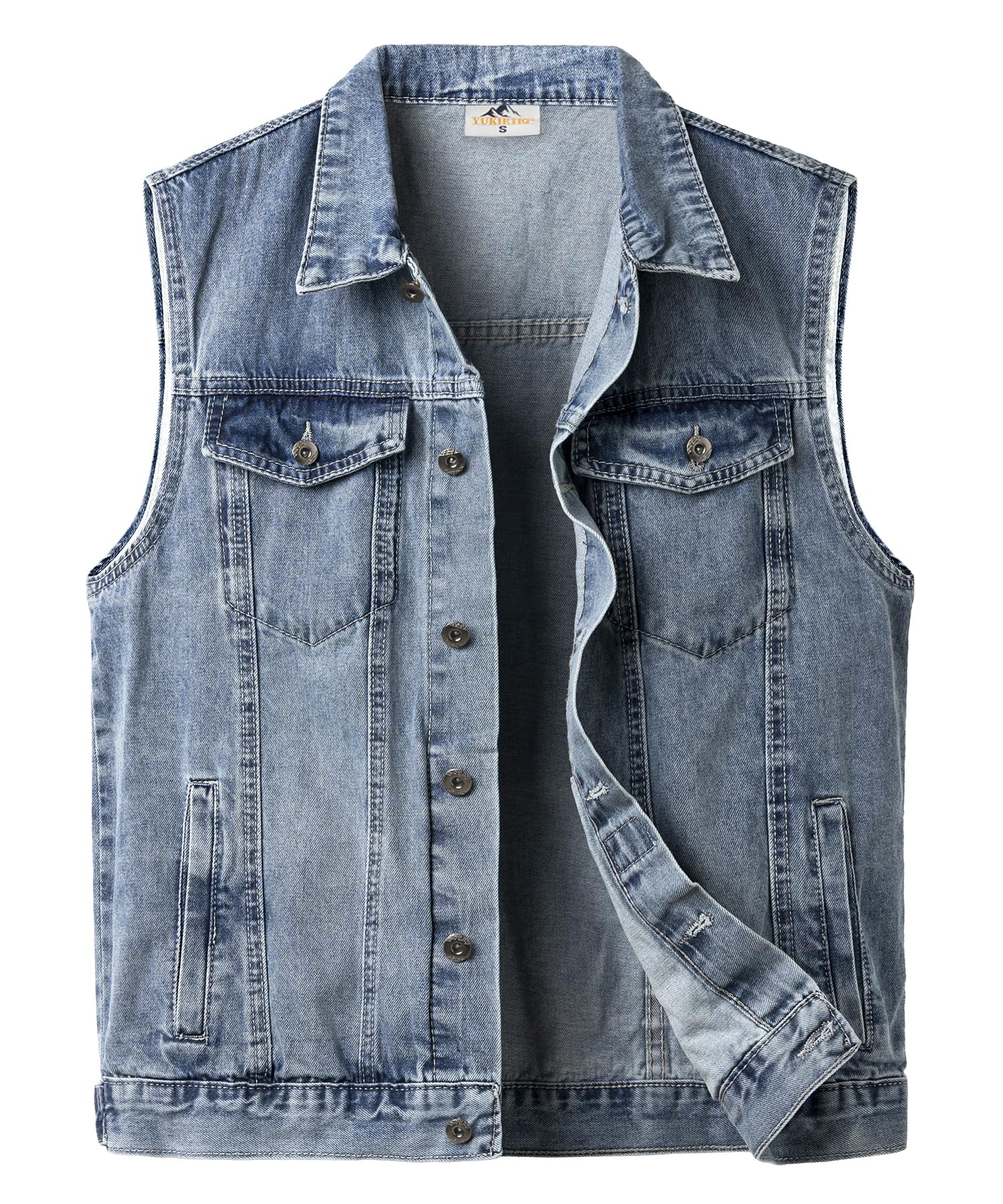Gilet en Jean pour Hommes Vintage Blouson sans manche en Jean Veste Denim Cowboy Gilet de Moto avec Poches