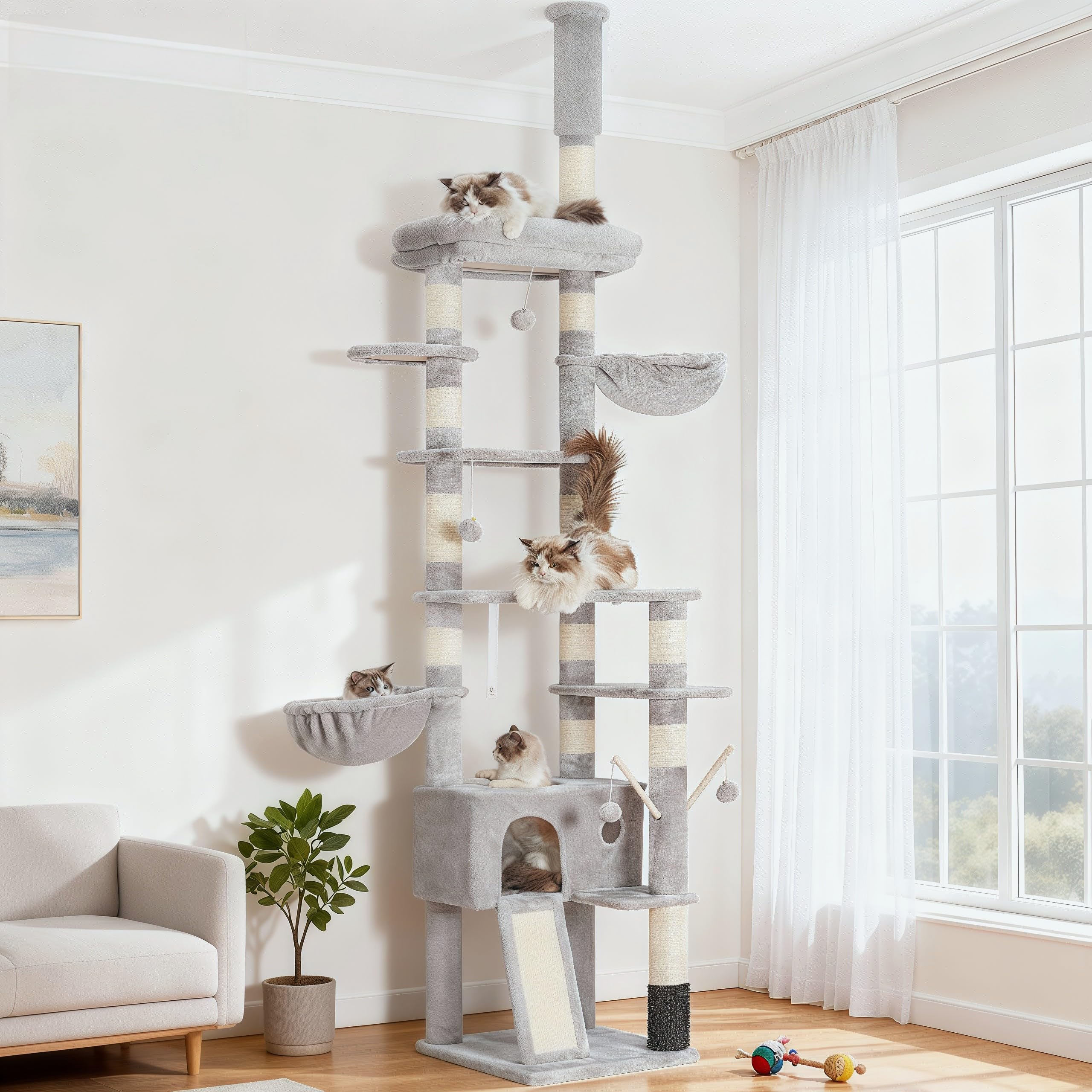 Hey-brother Cat Tree Tower, Adjustable Height, Floor to Ceiling, MPJ091W