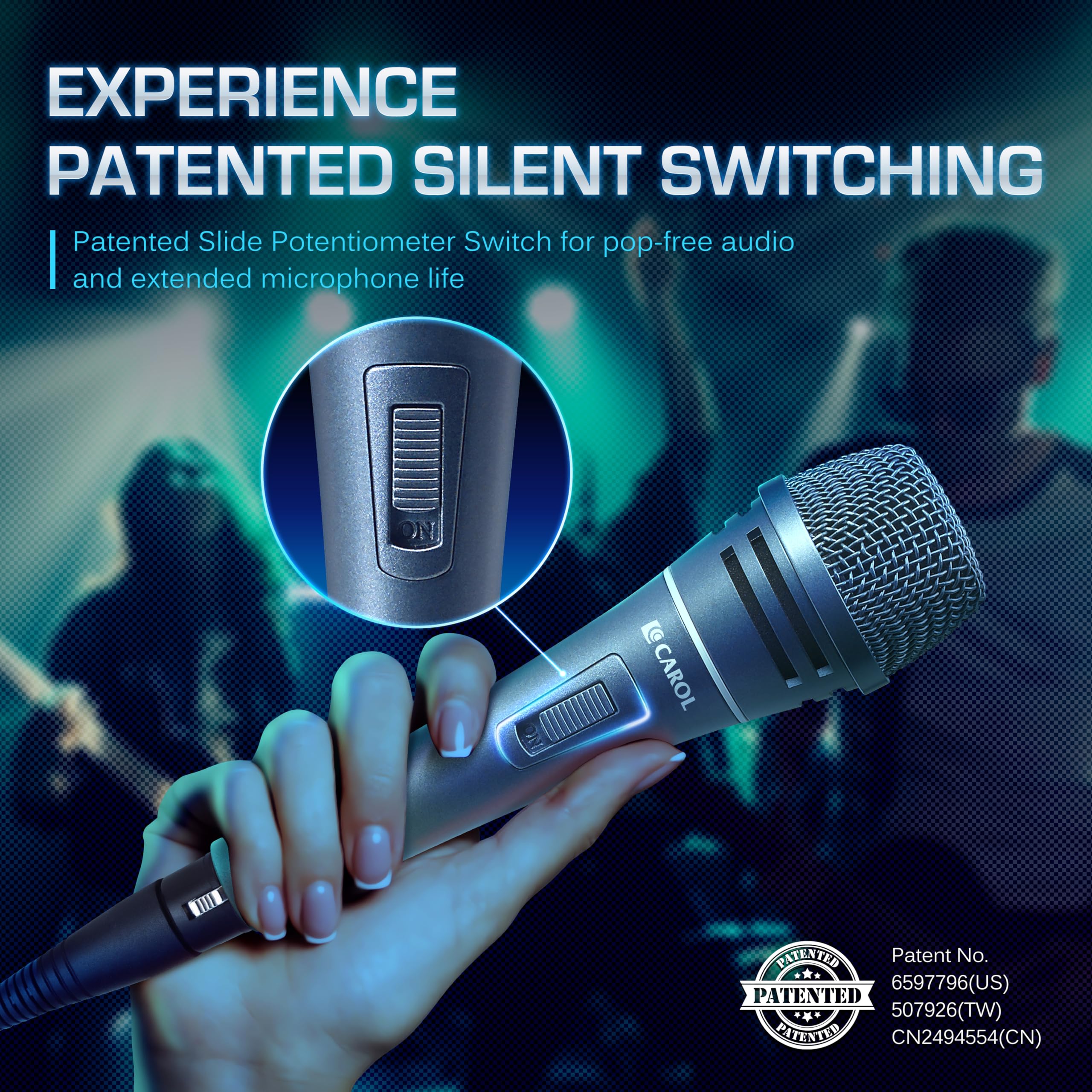 CAROL Dynamisches Vocal & Instrument Mikrofon für Live Performance Studio Aufnahme und Podcast mit Super Cardioid und XLR Kabel - Plus 1 | Patentierte Dual-Shock-Halterung und Dual-Membran-Kapsel Ideal für Rundfunk, Studioaufnahmen und Pro-Bühne.