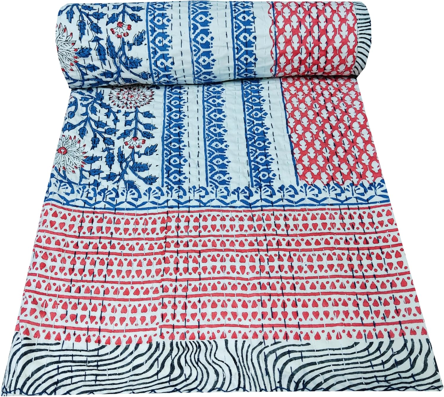 Kalap Indian Handmade Kantha Quilt Hand Block Print Twin